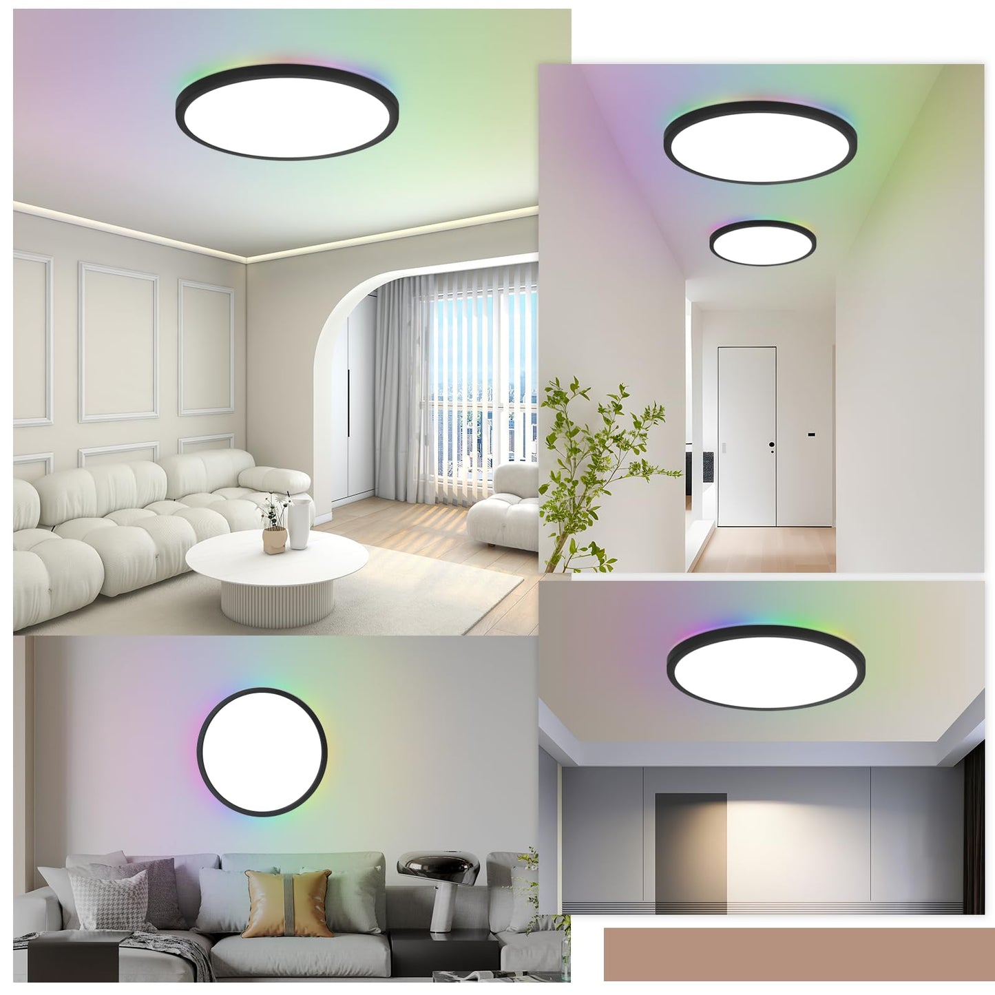 ZMH LED Deckenleuchte Flach Deckenlampe Wohnzimmer - 36W Wohnzimmerlampe Dimmbar mit Fernbedienung RGB Farbwechsel Lampe Schlafzimmer Rund Schwarz Rund IP44 Deckenlampe Badezimme