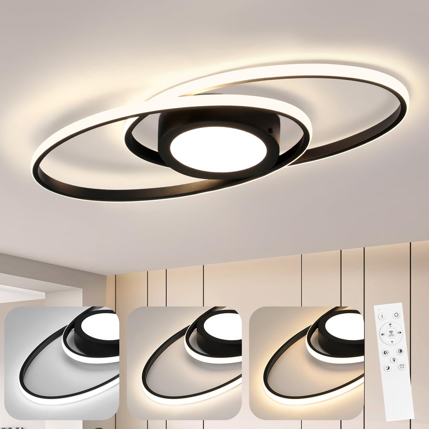 ZMH LED Deckenleuchte Kinderzimmer Dimmbar - Schlafzimmerlampe 48W Schwarz Deckenlampe Wohnzimmer mit Fernbedienung 3000K-6500K Modern f¨¹r Schlafzimmer K¨¹che Balkon