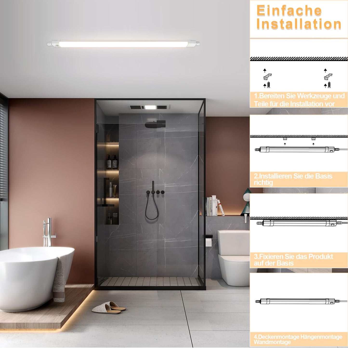 ZMH LED Feuchtraumleuchte 120CM mit Bewegungsmelder Deckenlampe - 36W Werkstattlampe IP65 Wasserfest Kellerlampe Neutralwei? 4000K Leuchtstoffr?hre f¨¹r Garage Werkstatt K¨¹che Warenhaus Bad B¨¹ro