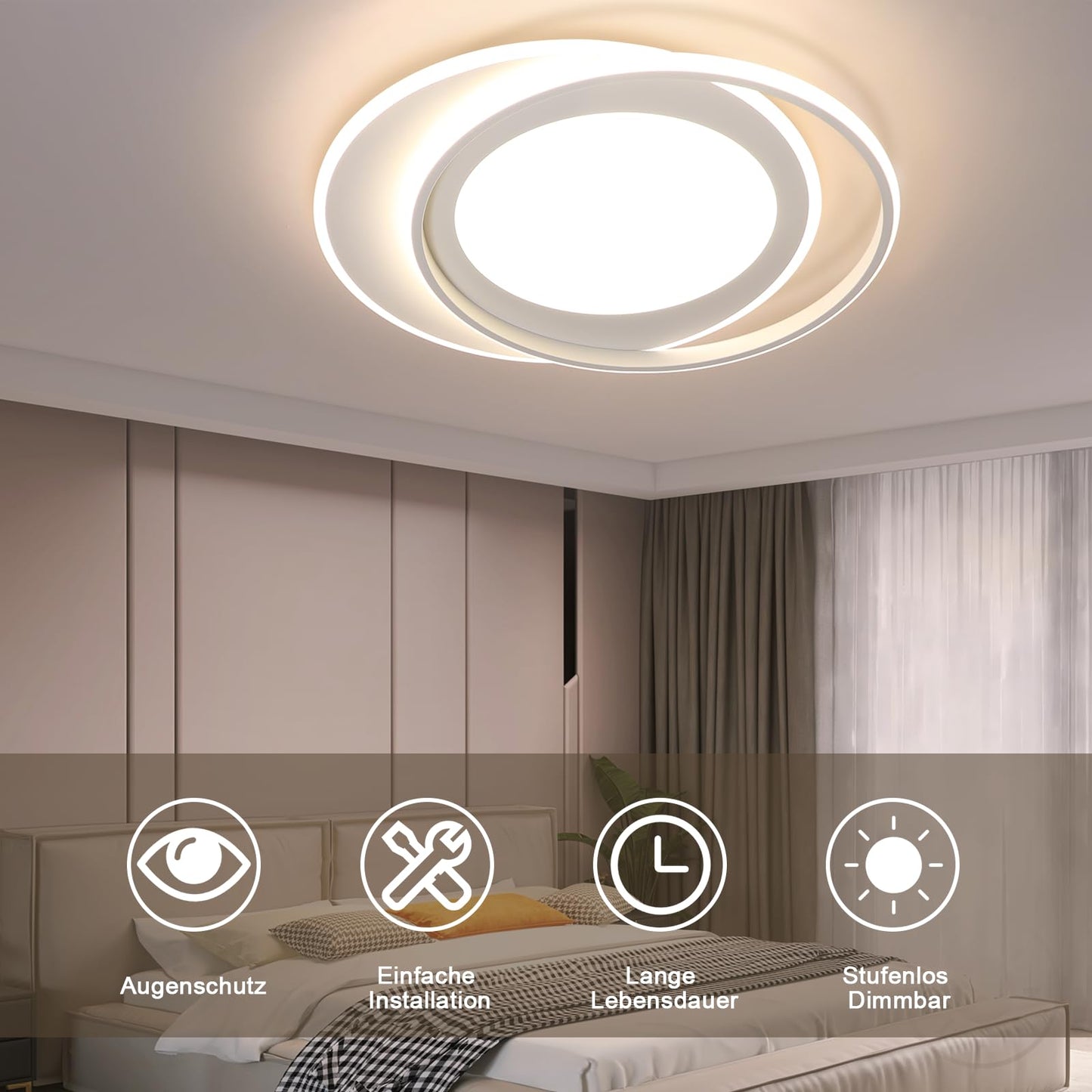 ZMH Deckenlampe LED Deckenleuchte Wohnzimmer - Wohnzimmerlampe Dimmbar Schlafzimmerlampe mit Fernbedienung Schlafzimmer 66W Deckenbeleuchtung Modern K¨¹chenlampe Ring Design 48.5cm f¨¹r Esszimmer B¨¹ro