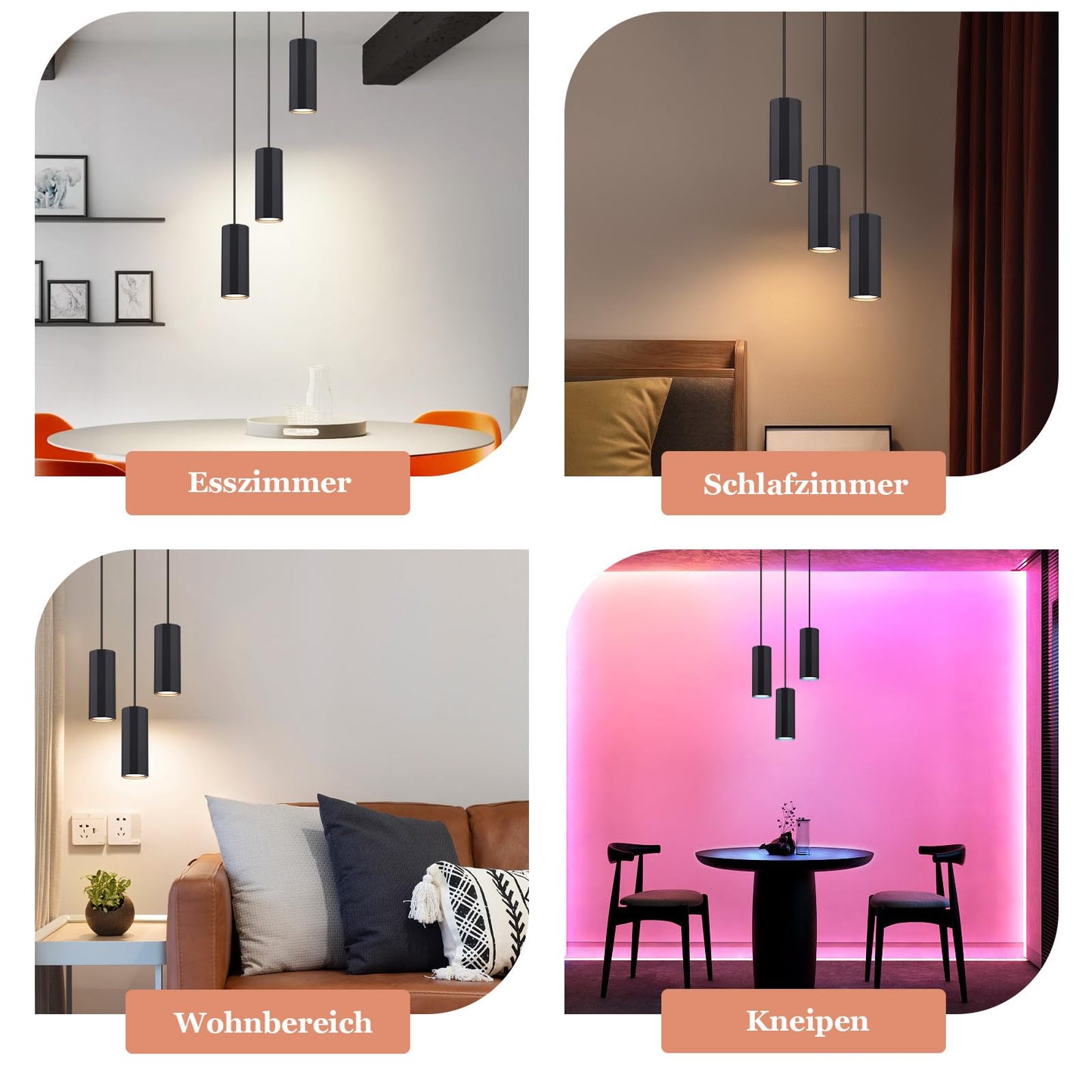 ZMH H?ngeleuchte Esstisch Schwarz 3 Flammig - H?ngelampe GU10 Wohnzimmer Pendelleuchte Modern Esszimmerlampe H?ngend Metall Industrial f¨¹r Innen K¨¹che Schlafzimmer