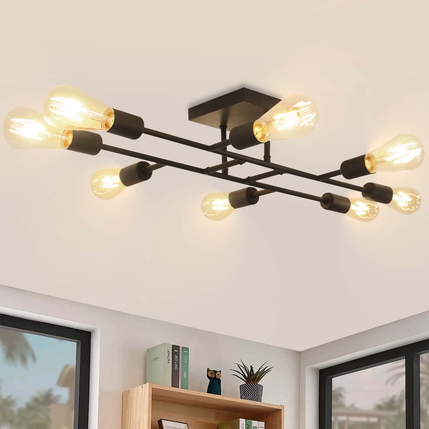 ZMH Deckenlampe Schwarz Deckenleuchte Wohnzimmer - Vintage E27 Lampe 8 Flammig Retro Kronleuchter Modern Metall Pendelleuchte f¨¹r Schlafzimmer K¨¹che Esszimmer Flur