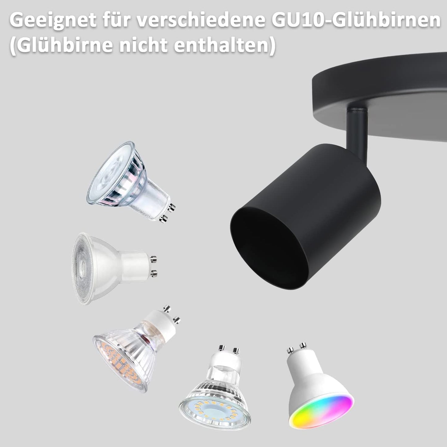 ZMH LED Deckenleuchte Schwarz Deckenstrahler - Deckenlampe 3 Flammig Rund Deckenspots GU10 Strahler Metall K¨¹chenlampe Schwenkbar 350¡ã Spotleuchte f¨¹r Wohnzimmer Schlafzimmer K¨¹che Flur - Ohne Birne