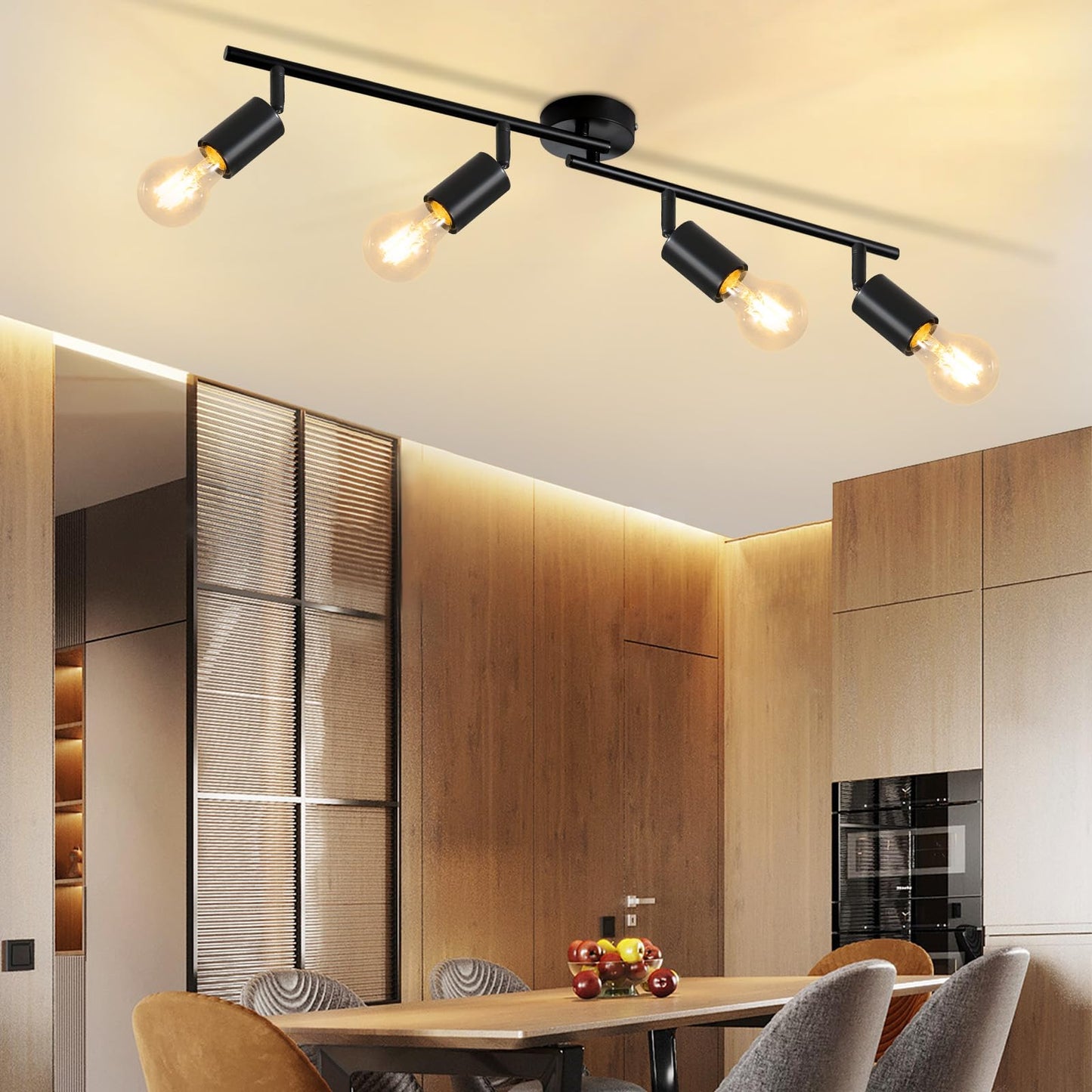 ZMH Deckenleuchte Schwarz Deckenstrahler 4 Flammig - E27 Flur Deckenspot Vintage Deckenlampe Schwenkbar 350¡ã Spots Industrial k¨¹chenlampe f¨¹r K¨¹che Wohnzimmer Schlafzimmer (ohne Leuchtmittel)