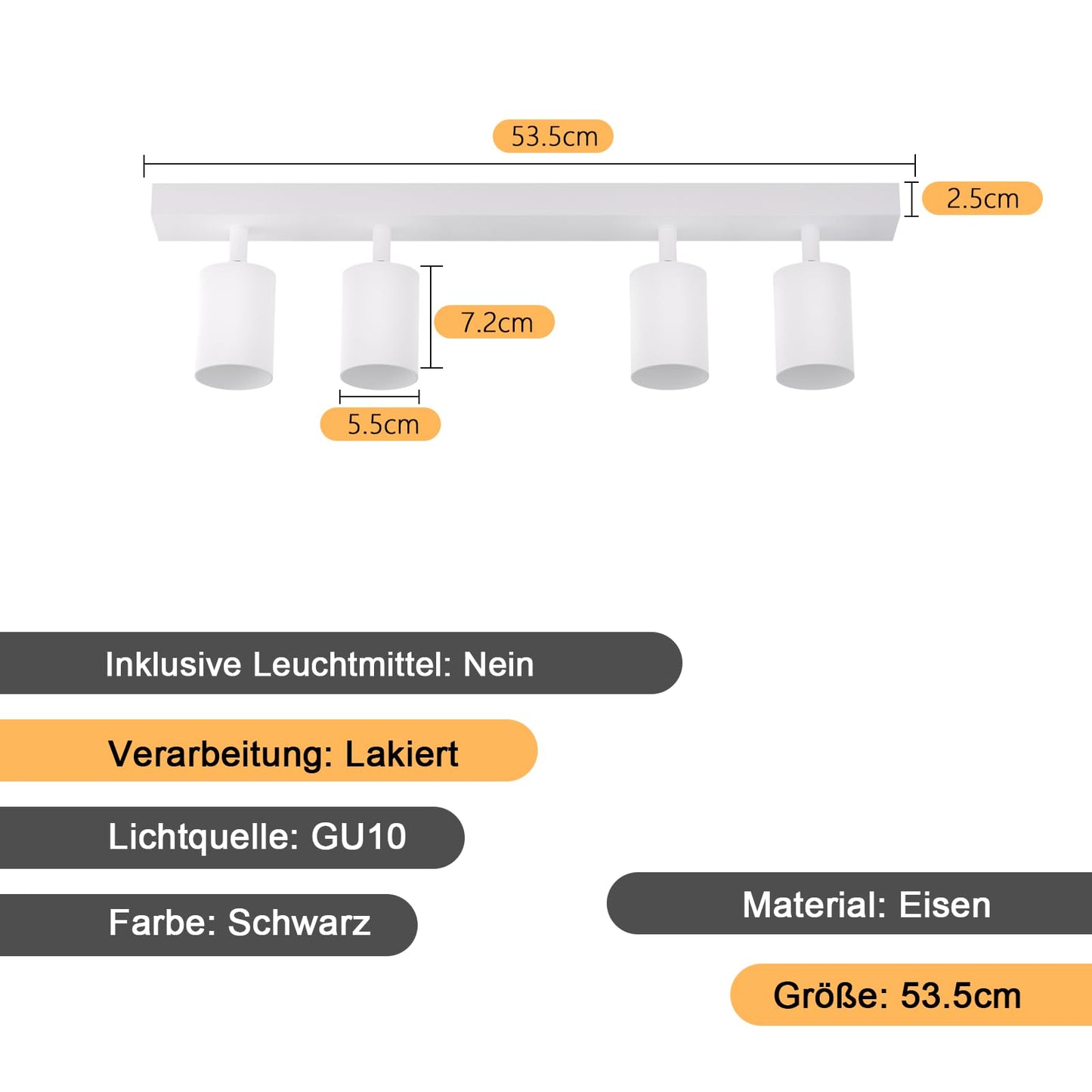 ZMH Deckenstrahler 4 Flammig Deckenlampe Wohnzimmer - Weiss Deckenleuchte Modern GU10 Deckenspot Schwenkbar 350¡ã MAX.25W K¨¹chenlampe Spot f¨¹r Schlafzimmer K¨¹che Flur (ohne Leuchtmittel)
