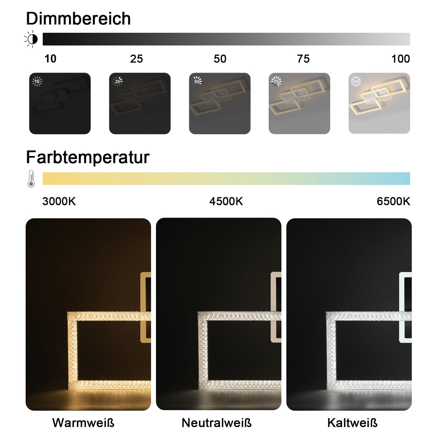 ZMH LED Deckenleuchte Deckenlampe : Schwarz Schlafzimmerlampe 46W Dimmbar Modern Wohnzimmerlampe mit Fernbedienung eckig Deckenbeleuchtung K¨¹chenlampe f¨¹r B¨¹ro Flur