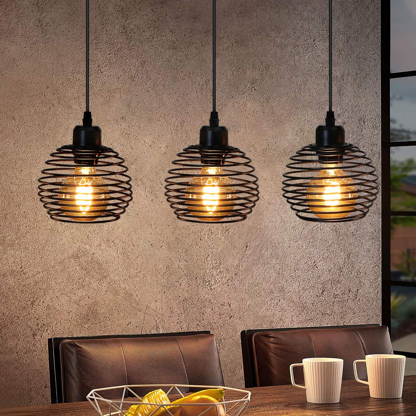 ZMH Pendelleuchte Esstisch H?ngelampe Vintage: Schwarz Esstischlampe E27 Esszimmerlampe Retro K¨¹che Industrial H?ngeleuchte Metall Pendellampe f¨¹r Esszimmer Wohnzimmer Arbeitszimmer Restaurant B¨¹ro