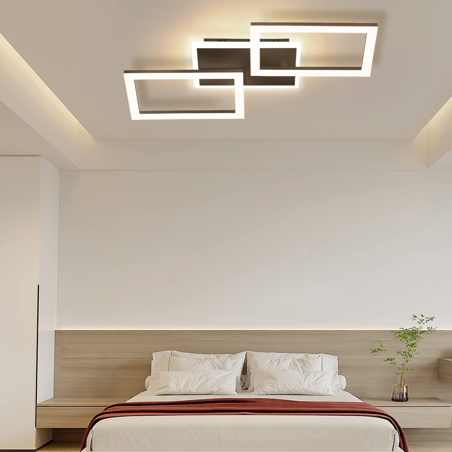 ZMH LED Deckenleuchte Deckenlampe : Schwarz Schlafzimmerlampe 46W Dimmbar Modern Wohnzimmerlampe mit Fernbedienung eckig Deckenbeleuchtung K¨¹chenlampe f¨¹r B¨¹ro Flur