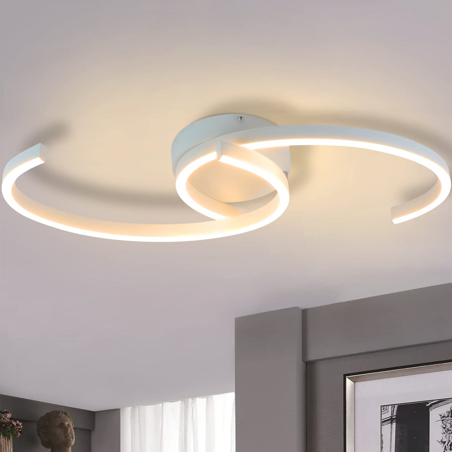 ZMH Deckenlampe Schlafzimmer LED Deckenleuchte - Schlafzimmerlampe Modern 24W Wohnzimmer Deckenbeleuchtung 60CM Wohnzimmerlampe Wei? K¨¹chelampe Warmwei? f¨¹r Schlafzimmer K¨¹che Flur Esszimmer