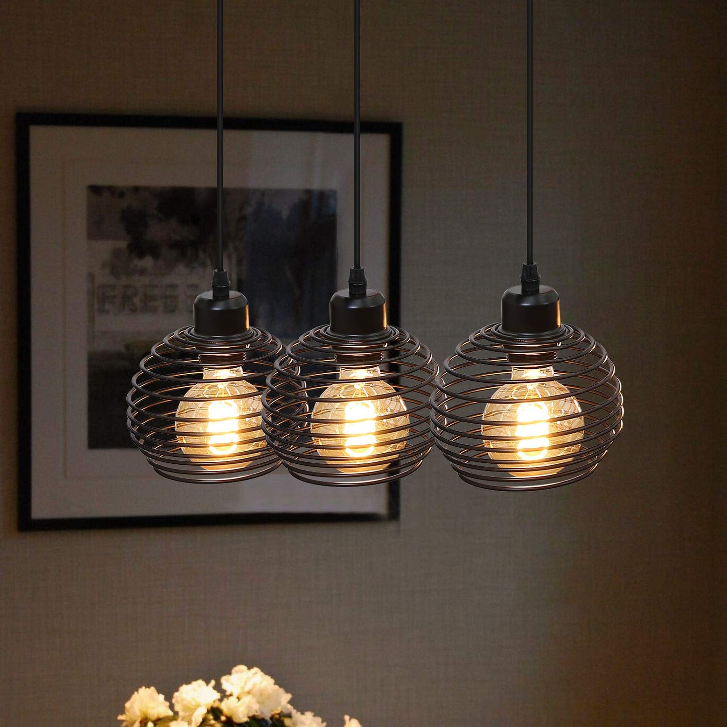 ZMH Pendelleuchte Esstisch H?ngelampe Vintage: Schwarz Esstischlampe E27 Esszimmerlampe Retro K¨¹che Industrial H?ngeleuchte Metall Pendellampe f¨¹r Esszimmer Wohnzimmer Arbeitszimmer Restaurant B¨¹ro
