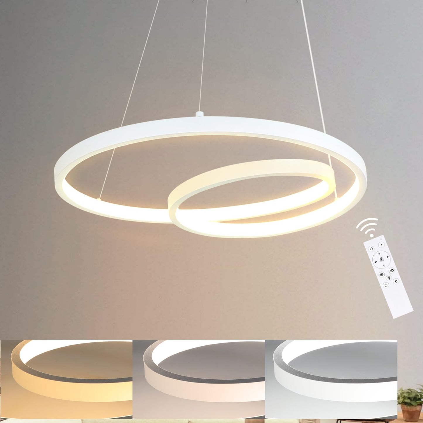 ZMH Pendelleuchte Esstisch H?ngelampe LED: 40CM Wei? H?ngend Lampe Dimmbar H?ngeleuchte Design Esszimmerlampe Modern Esstischlampe mit Fernbedienung Pendellampe f¨¹r Wohnzimmer Schlafzimmer K¨¹che