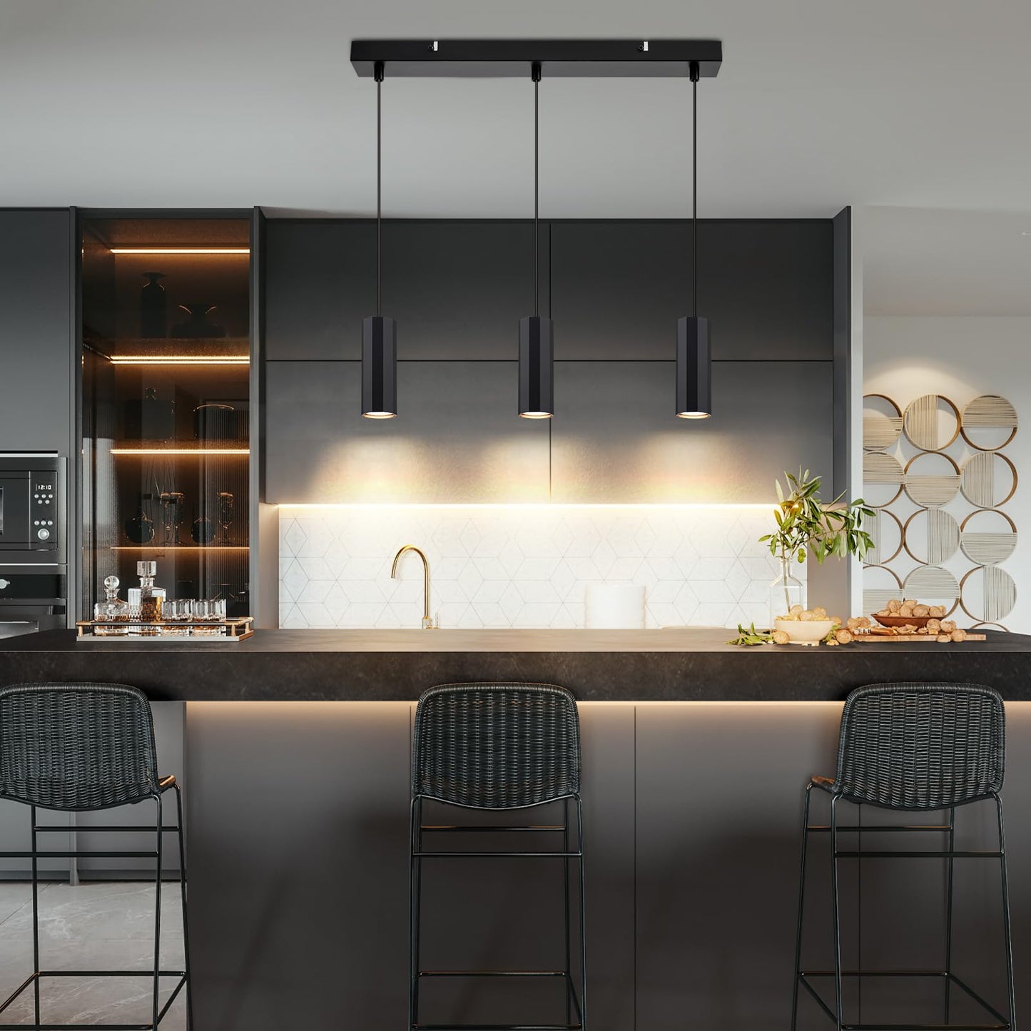 ZMH H?ngelampe 3 Flammig Esstisch Schwarz - Pendelleuchte GU10 Wohnzimmer Modern Industrial Esszimmerlampe H?ngend Metall H?ngeleuchte f¨¹r Innen K¨¹che Schlafzimmer Esszimmer