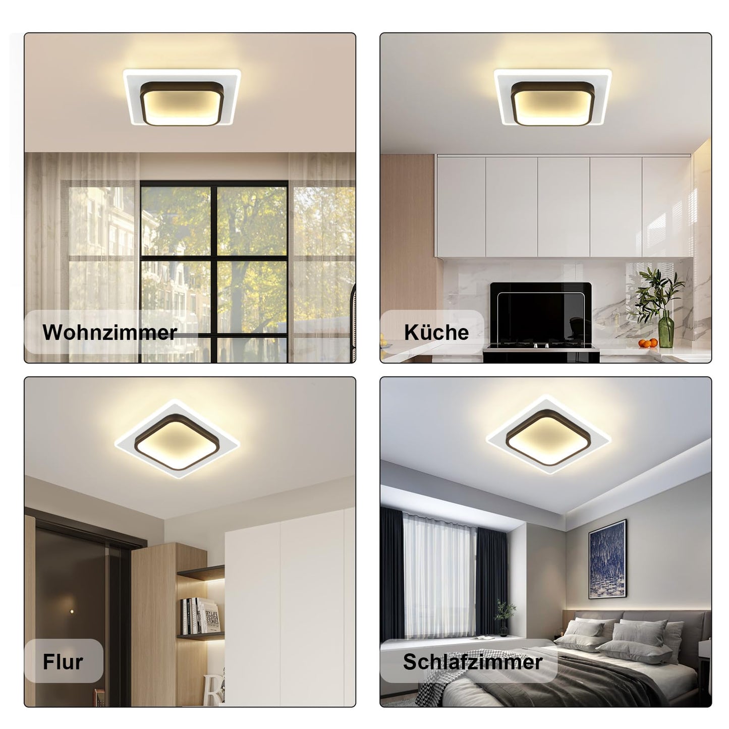 ZMH LED Deckenlampe Schlafzimmer Modern Deckenleuchte - Warmwei? Flurlampe Schwarz Schlafzimmerlampe 16W Acryl Wohnzimmerlampe Klein Design K¨¹chenlampe f¨¹r Flur Wohnzimmer Kinderzimmer K¨¹che