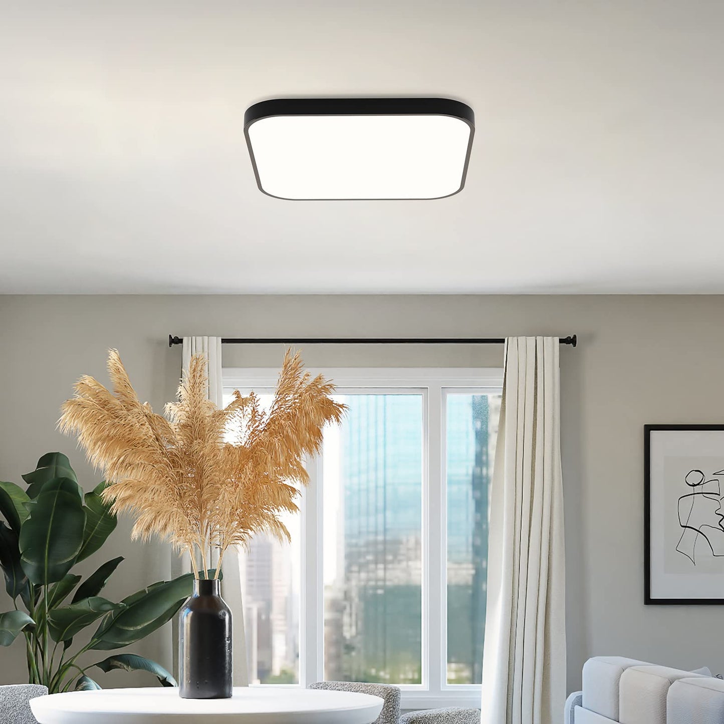 ZMH Deckenlampe LED Deckenleuchte Schlafzimmer - Schlafzimmerlampe Flach 27cm K¨¹chenlampe Schwarz Dimmbar mit Fernbedienung Bad Deckenbeleuchtung Eckig Badlampe IP44 15W f¨¹r K¨¹che Flur Badezimmer