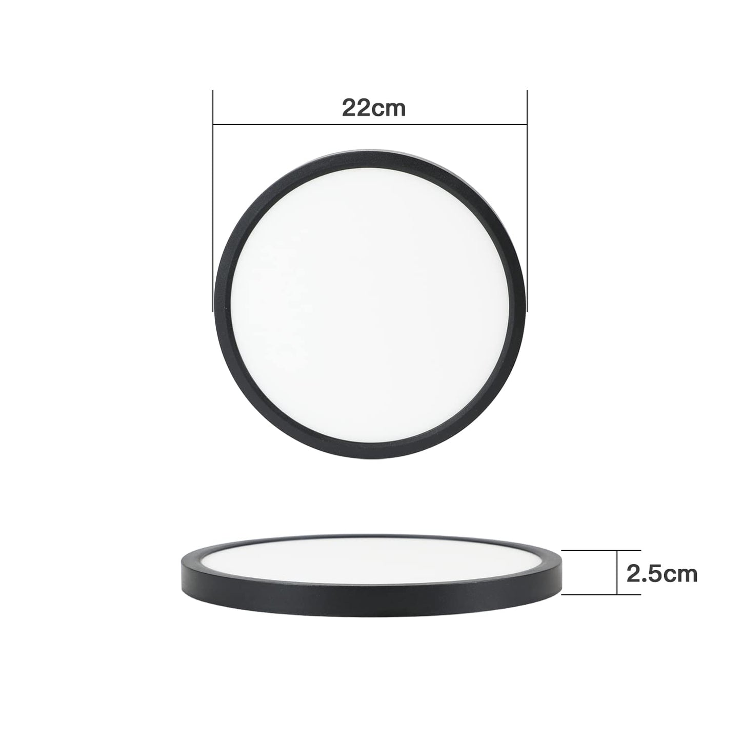 ZMH Deckenlampe LED Deckenleuchte Flach - 15W Badlampe 4000K ?22cm Schlafzimmer K¨¹che Deckenbeleuchtung Schlafzimmerlampe IP44 Wasserdicht Flurlampe Schwarz K¨¹chenlampe Rund f¨¹r Bad Flur Wohnzimmer