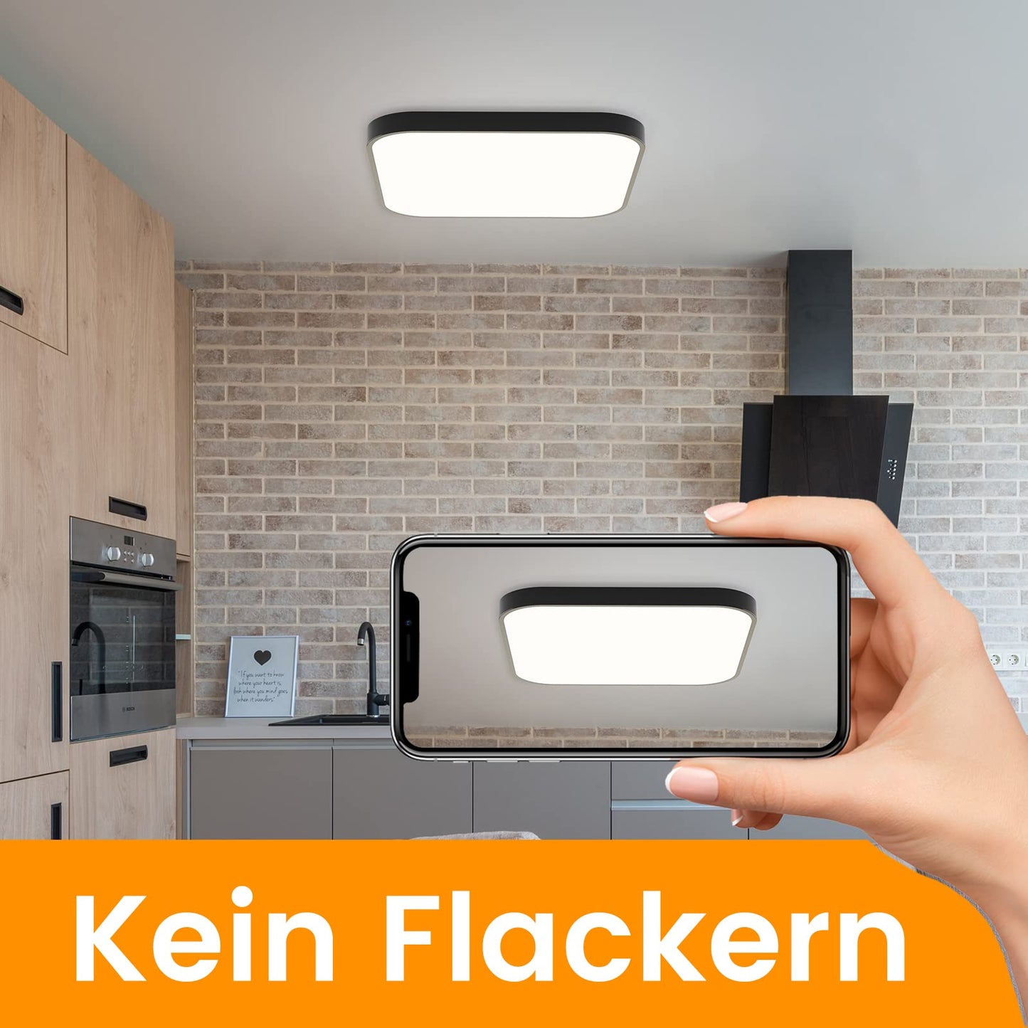 ZMH Deckenlampe LED Deckenleuchte Schlafzimmer - Schlafzimmerlampe Flach 27cm K¨¹chenlampe Schwarz Dimmbar mit Fernbedienung Bad Deckenbeleuchtung Eckig Badlampe IP44 15W f¨¹r K¨¹che Flur Badezimmer