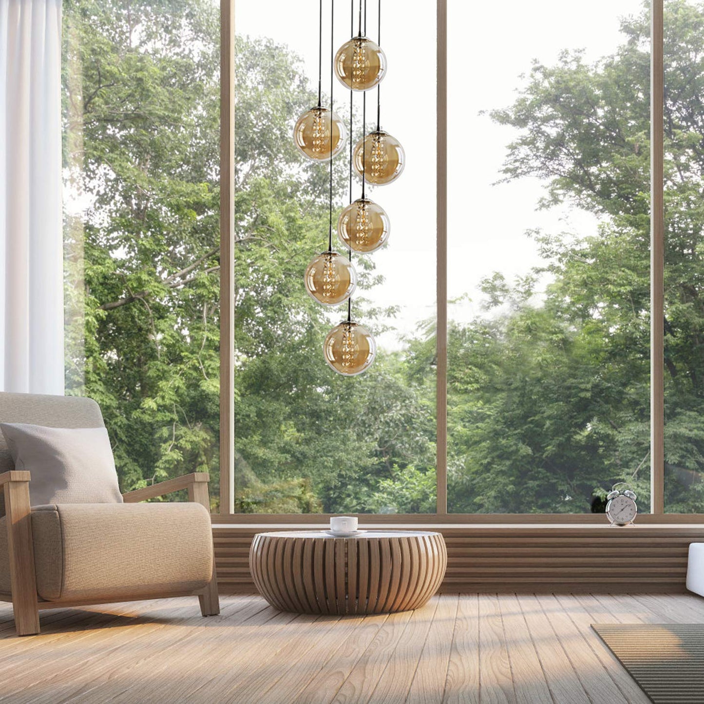 ZMH Pendelleuchte esstisch Pendellampe H?henverstellbar kugel H?ngeleuchte 6-Flammig aus Glas in Farbe Bernstein K¨¹chen Wohnzimmerlampe Schlafzimmerlampe Flurlampe