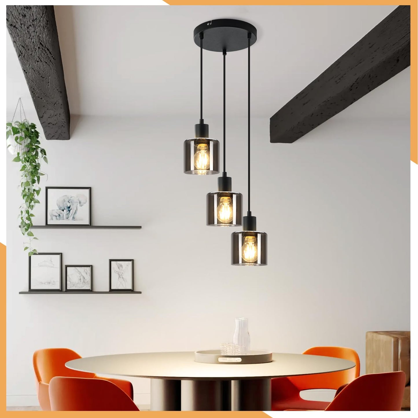 ZMH Pendelleuchte Esstisch H?ngelampe Wohnzimmer - Esstischlampe H?ngend E27 H?ngeleuchte 3 Flammig Vintage Esszimmerlampe Industrial H?henverstellbar Pendellampe f¨¹r Hotel B¨¹ro (ohne Leuchtmittel)