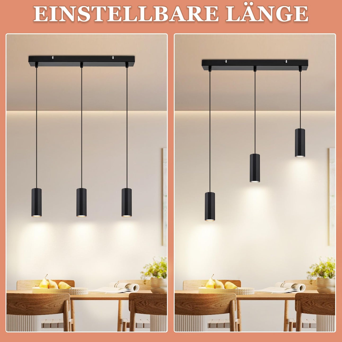 ZMH H?ngelampe 3 Flammig Esstisch Schwarz - Pendelleuchte GU10 Wohnzimmer Modern Industrial Esszimmerlampe H?ngend Metall H?ngeleuchte f¨¹r Innen K¨¹che Schlafzimmer Esszimmer
