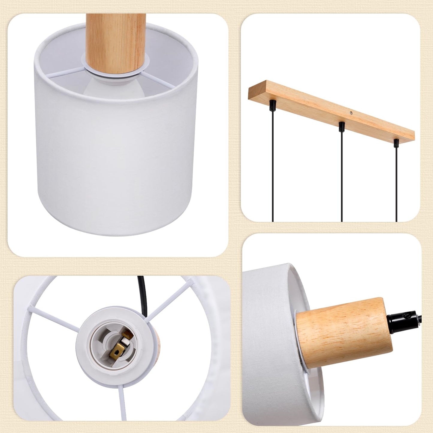 ZMH Pendelleuchte Esstisch H?ngelampe Holz - Esszimmerlampe Vintage E14 H?ngeleuchte Wei? Esstischlampe Rustikal h?ngend Pendellampe Stoffschirm f¨¹r Restaurant K¨¹che Wohnzimmer Arbeitszimmer