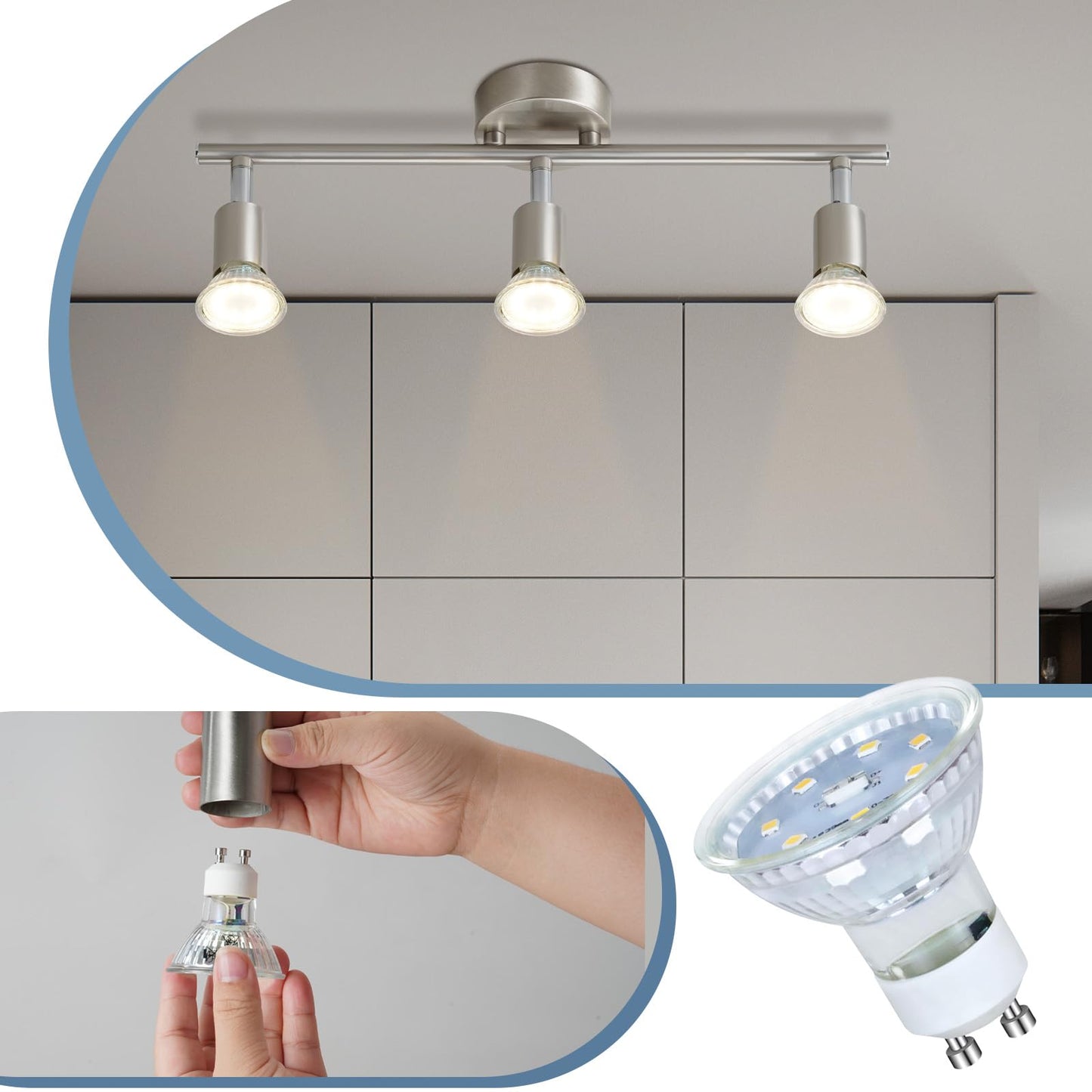 ZMH LED Deckenstrahler 3 Flammig Schwenkbar - Flur Deckenlampe Modern Deckenleuchte GU10 Deckenspot 350¡ãDrehbar Strahler Lampe Edelstahl Decke Wohnzimmer Schlafzimmer Ohne Leuchtmittel