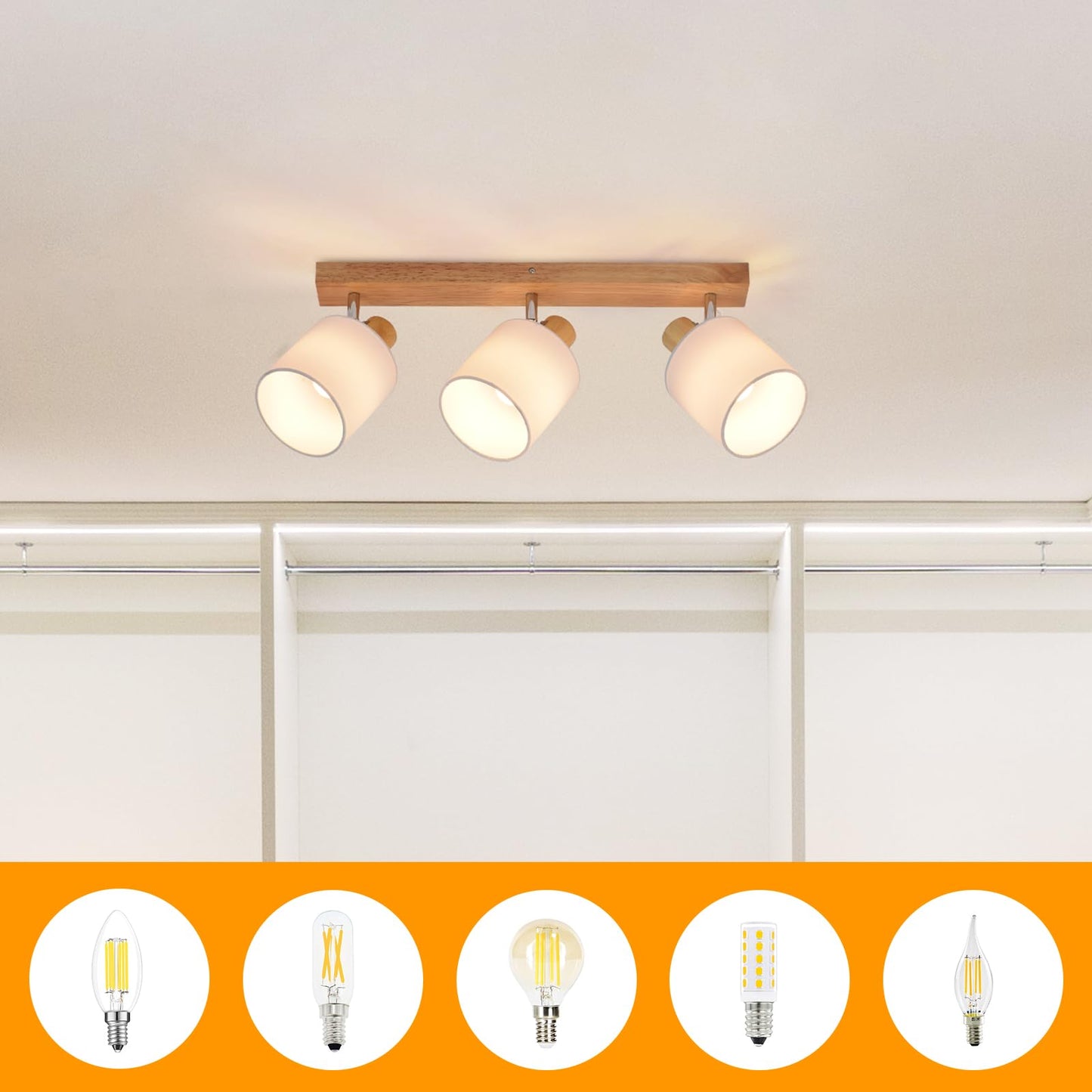 ZMH Deckenleuchte 3 Flammig Deckenlampe Flur - Deckenstrahler Modern Holz Deckenspot Wandstrahler Schwenkbar 350¡ã E14 MAX.25W lampe f¨¹r Wohnzimmer Schlafzimmer K¨¹che (ohne Leuchtmittel)