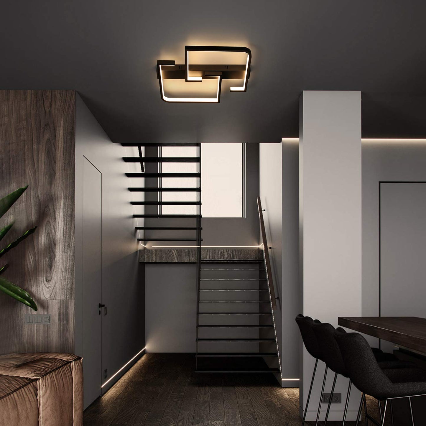 ZMH Deckenlampe LED 35W Schwarze Wohnzimmerlampe dimmbar mit Fernbedienung Modern Design Schlafzimmerlampe Esstischlampe B¨¹rolampe Flurlampe