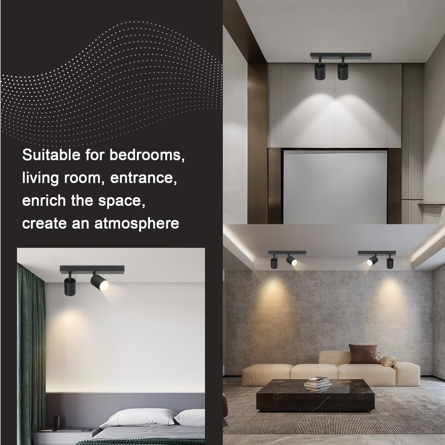 ZMH Deckenlampe 2 Flammig Deckenstrahler Schwarz - Flur Deckenleuchte GU10 Modern Deckenspot Schwenkbar 350¡ã MAX.25W Wandstrahler lampe f¨¹r Wohnzimmer Schlafzimmer K¨¹che (ohne Leuchtmittel)