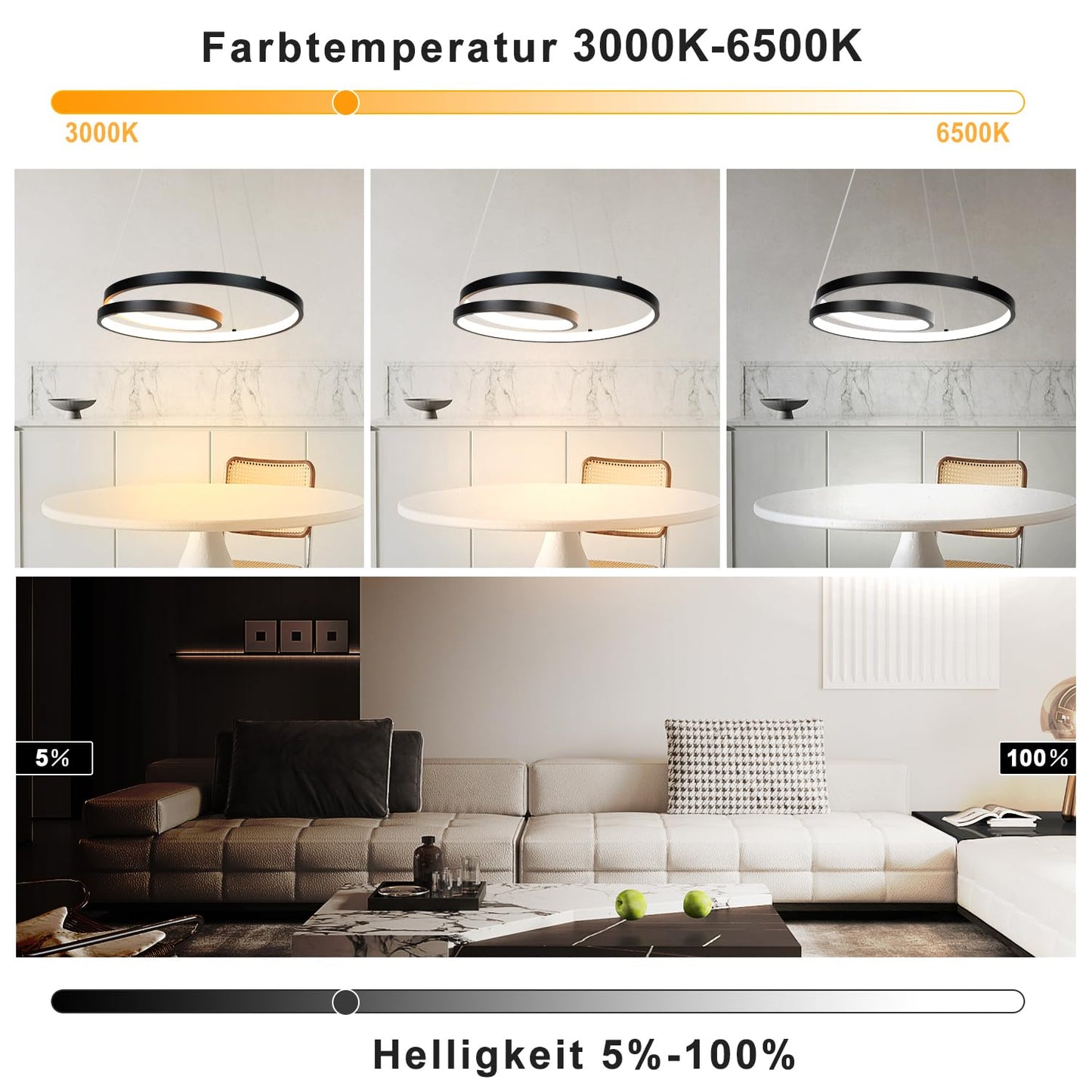 ZMH Pendelleuchte Esstisch H?ngelampe LED: 40CM Schwarz H?ngend Lampe Dimmbar H?ngeleuchte Design Esszimmerlampe Modern Esstischlampe mit Fernbedienung Pendellampe f¨¹r Wohnzimmer Schlafzimmer K¨¹che