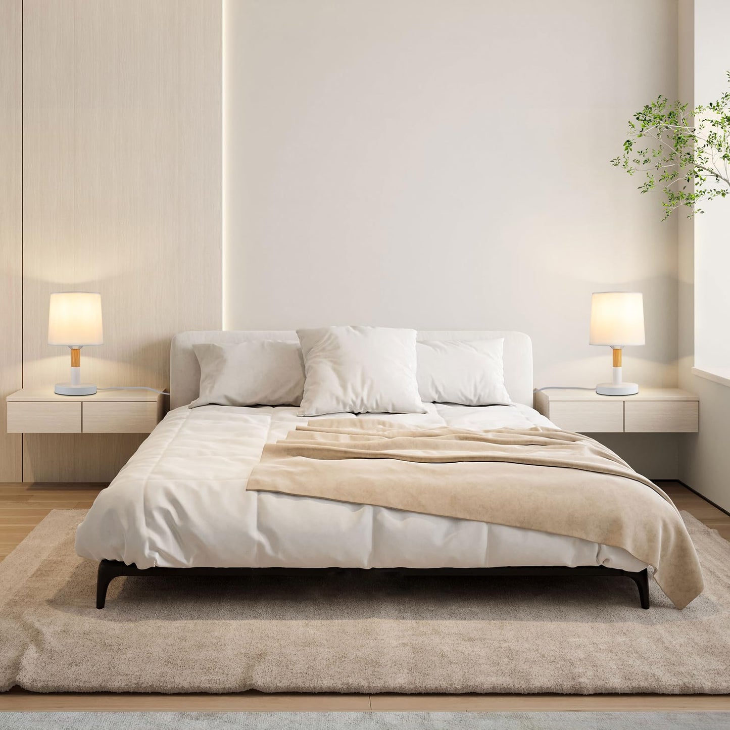ZMH Nachttischlampe 2er Set Tischlampe Wohnzimmer - Tischleuchte Holz E27 Fassung Bedside Lamp Schlafzimmer Wei? Landhausstil Nachttischleuchte Nachttisch Modern F¨¹r Esszimmer Landhaus Restaurant