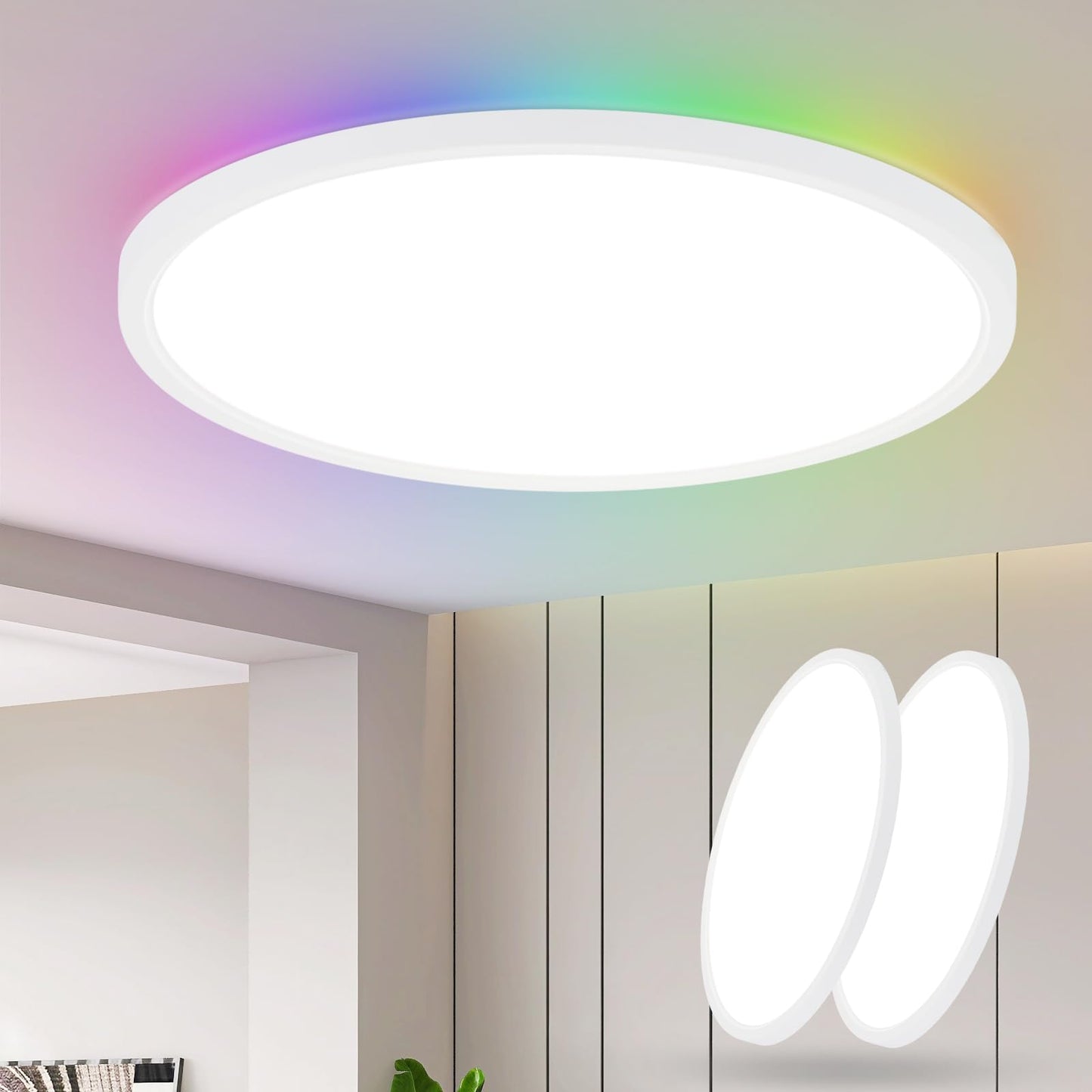 ZMH LED Deckenleuchte Dimmbar Deckenlampe Wohnzimmer - Farbwechsel Wohnzimmerlampe Rund 24W Lampe Schlafzimmer Decke mit Fernbedienung Schlafzimmerlampe K¨¹chenlampe IP44 Badezimmer Lampe 2Set