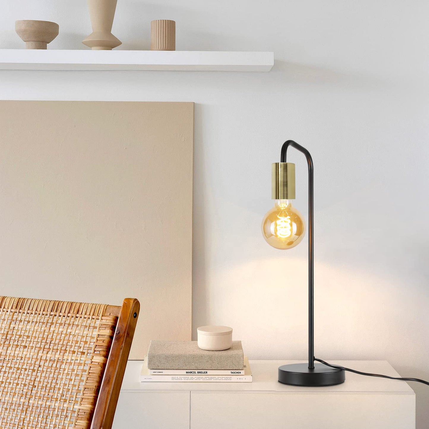 ZMH 2 er Tischlampe Vintage Tischleuchte E27 - Retro Nachttischlampe in Schwarz Gold Industrial Schlafzimmer Nachtlicht aus Metall Schreibtischlampe mit Kabel f¨¹r Wohnzimmer