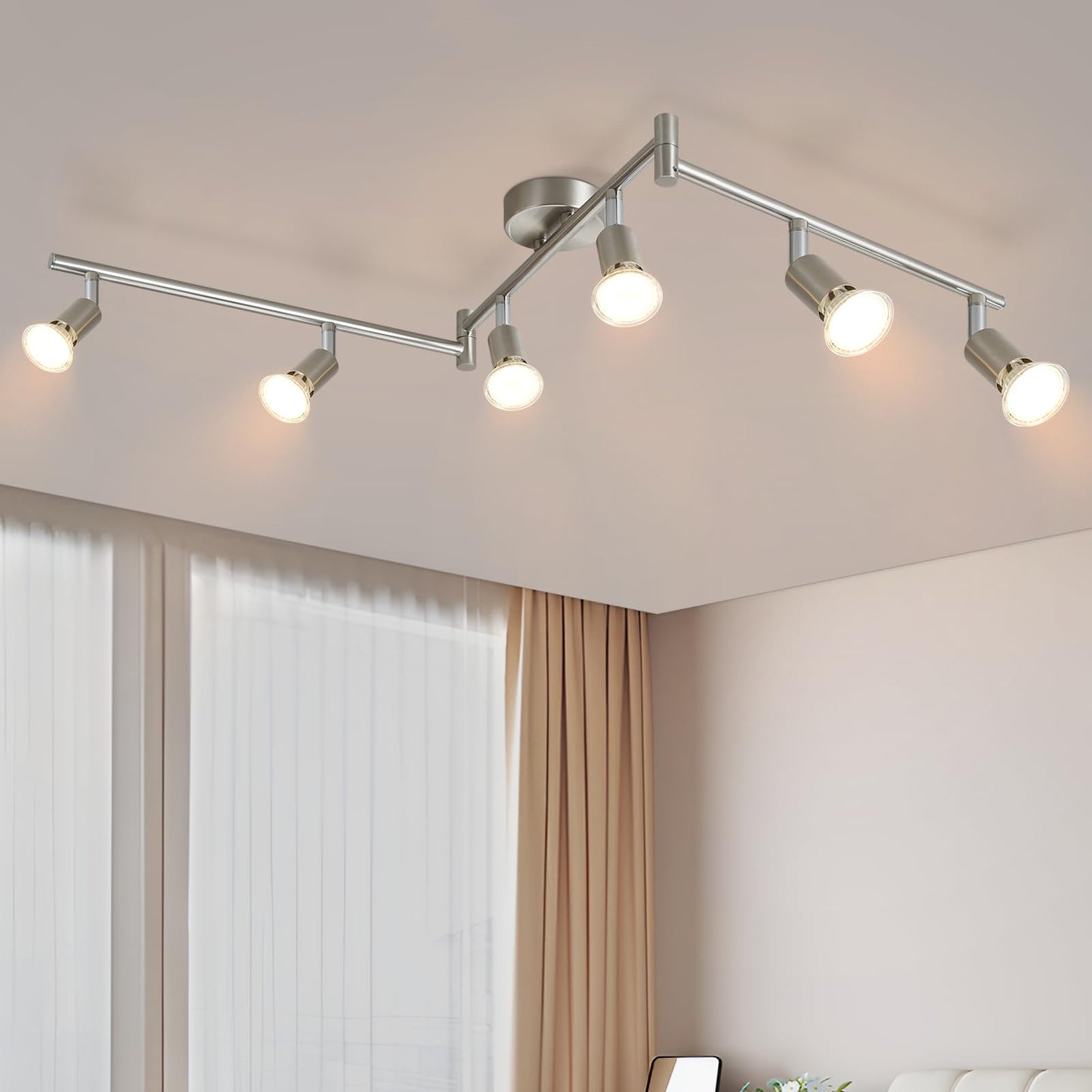 ZMH LED Deckenstrahler 6 Flammig Wohnzimmer - Deckenleuchte Modern Deckenlampe GU10 Deckenspot Schwenkbar 330¡ãDrehbar Spot Strahler Lampe Edelstahl Decke Schlafzimmer innen Ohne Leuchtmittel