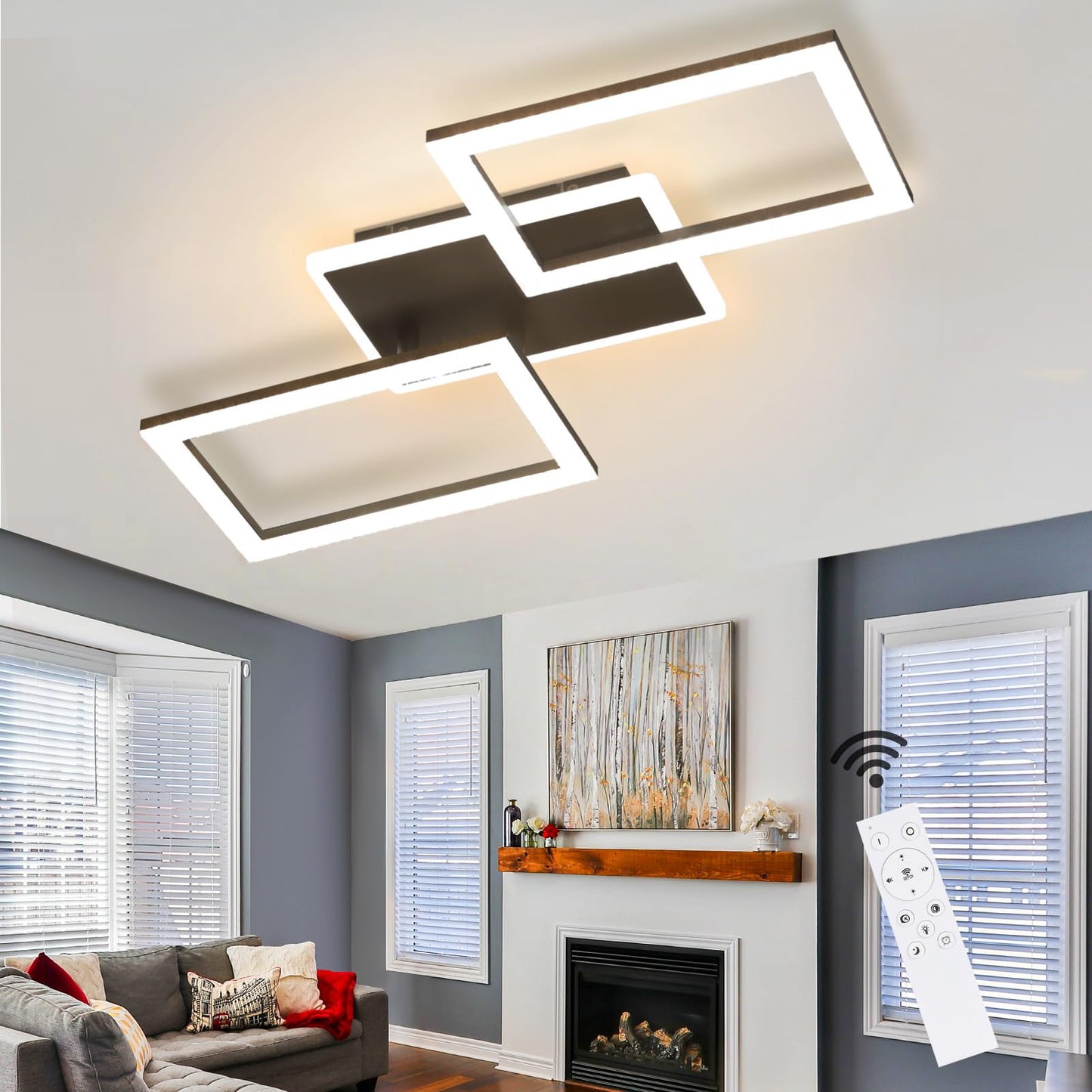 ZMH LED Deckenleuchte Deckenlampe : Schwarz Schlafzimmerlampe 46W Dimmbar Modern Wohnzimmerlampe mit Fernbedienung eckig Deckenbeleuchtung K¨¹chenlampe f¨¹r B¨¹ro Flur