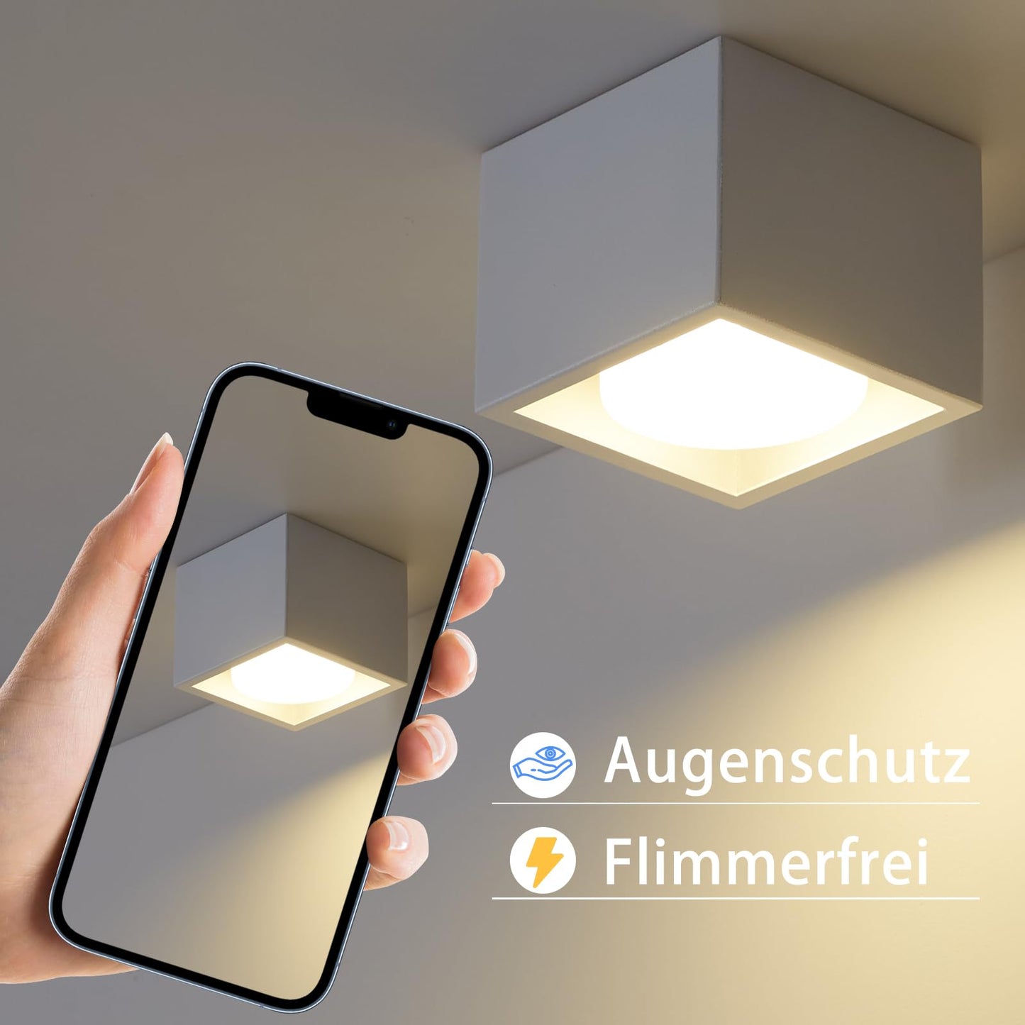 ZMH Deckenspots LED Wei? Aufbaustrahler - Spots Deckenleuchte Aufputz Warmwei? Deckenstrahler Eckig GX53 Spotleuchte 5W Flach Aufbauspot Schwenkbar f¨¹r K¨¹che Wohnzimmer Esszimmer Korridor Flur