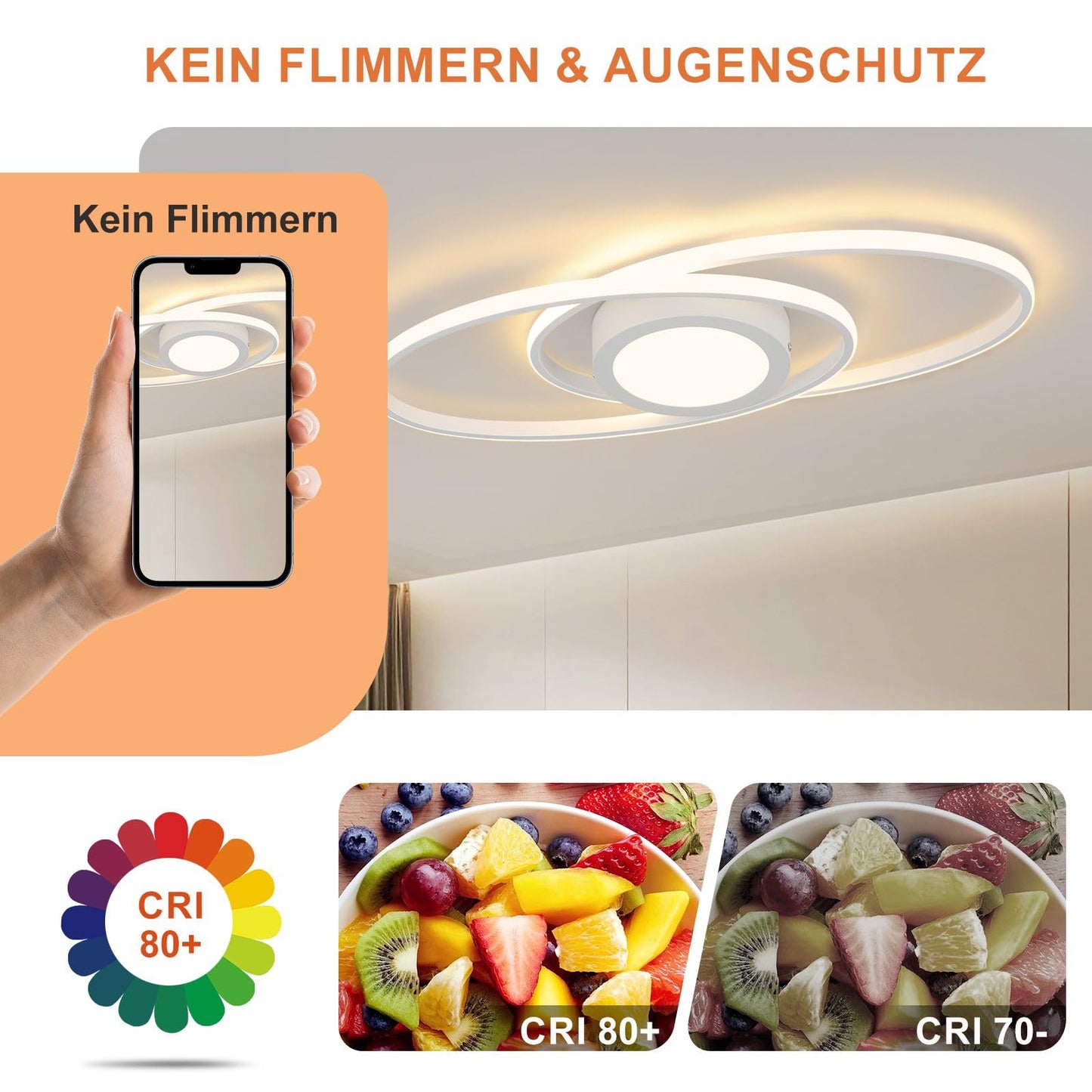 ZMH LED Deckenleuchte Flach Wohnzimmer - Wohnzimmerlampe 48W Dimmbar Deckenlampe Metall Schlafzimmerlampe Wei? mit Fernbedienung 3000K-6500K Modern f¨¹r Schlafzimmer Kinderzimmer B¨¹ro Balkon