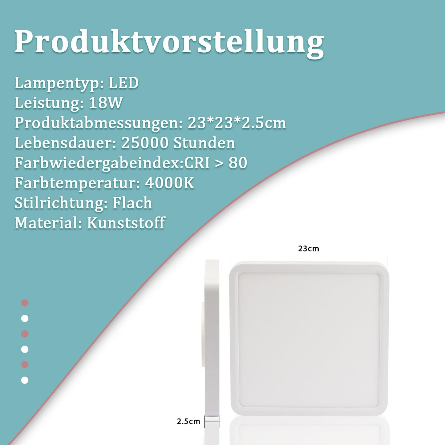 ZMH Deckenlampe LED Deckenleuchte Flach - Schlafzimmerlampe 23CM Badezimmerlampe 18W K¨¹chenlampe Eckig Schlafzimmer Deckenbeleuchtung Flurlampe Decke Badlampe 4000K f¨¹r Badezimmer K¨¹che Flur