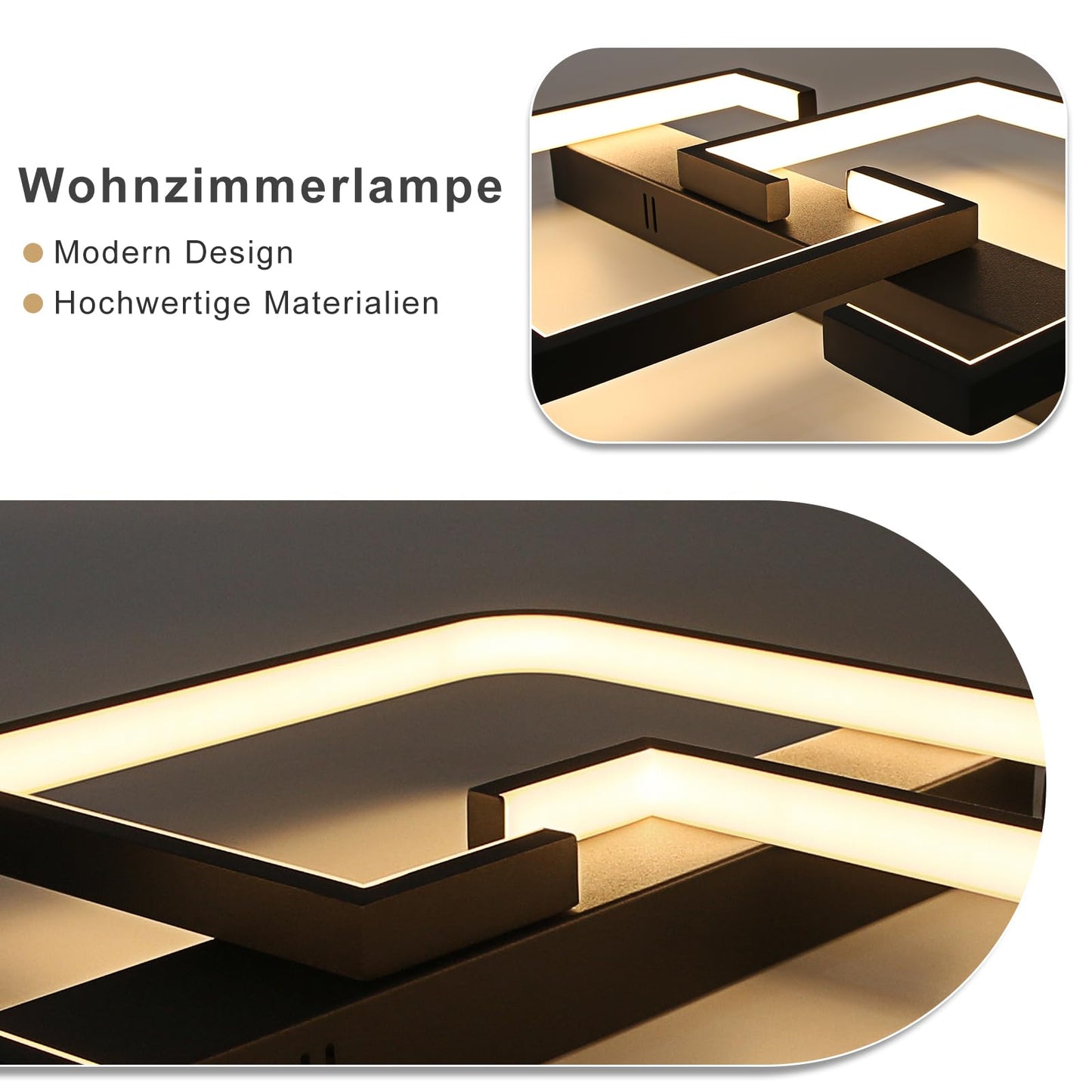 ZMH Deckenlampe LED Deckenleuchte Wohnzimmer Dimmbar mit Fernbedienung 45W 60CM Schwarz Wohnzimmerlampe aus Metall Modern Design Schlafzimmerlampe f¨¹r Schlafzimmer Esszimmer K¨¹chen Arbeitszimmer