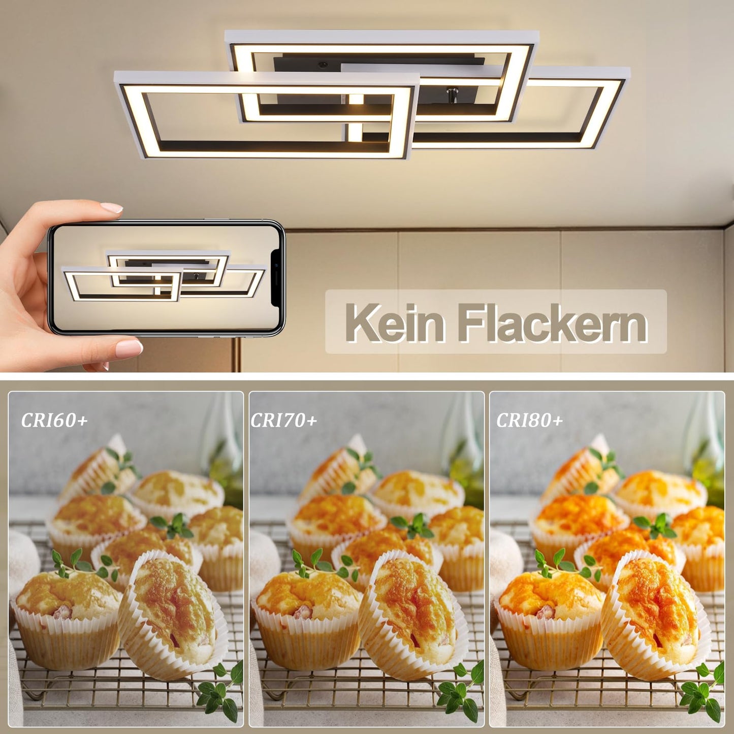ZMH Deckenlampe LED Deckenleuchte Wohnzimmer - 45W Wohnzimmerlampe Schwarz Modern Schlafzimmerlampe Dimmbar mit Fernbedienung RGB Farbwechsel Schlafzimmer Deckenbeleuchtung Geometrisch f¨¹r K¨¹che