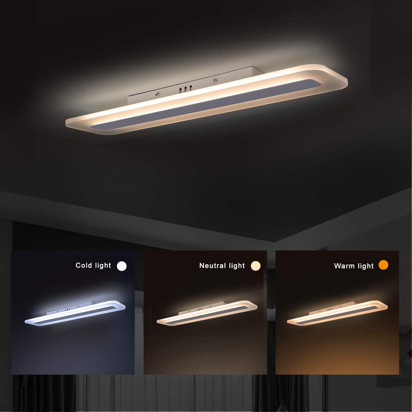 ZMH LED Deckenleuchte Deckenlampe Panel - Wohnzimmerlampe Dimmbar 60CM B¨¹rolampe Modern mit Fernbedienung Schlafzimmerlampe Flach K¨¹chenlampe Acryl Wei? Lang f¨¹r Flur Wohnzimmer Schlafzimmer B¨¹ro