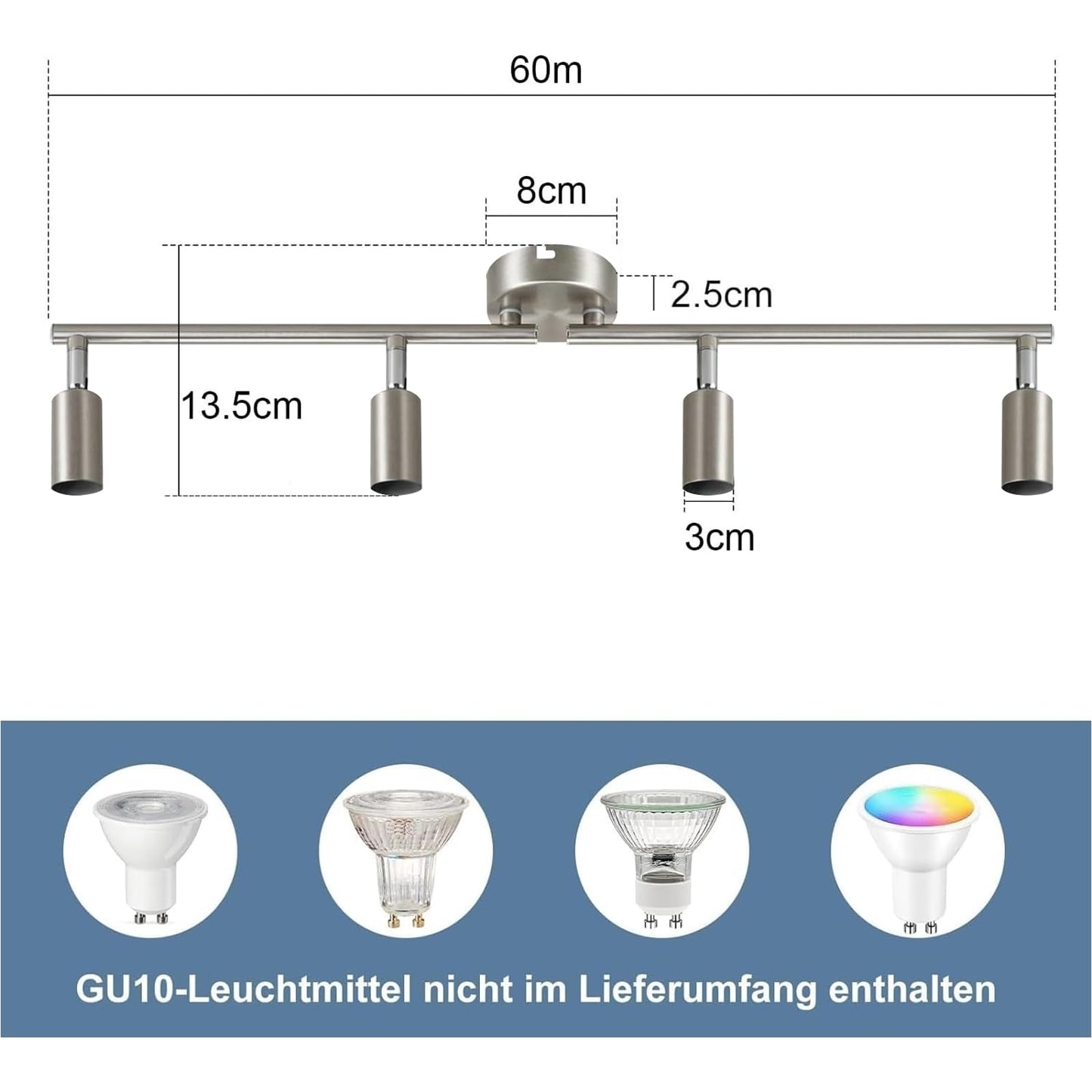 ZMH LED Deckenstrahler 4 Flammig Wohnzimmer - Deckenleuchte Modern Deckenlampe GU10 Deckenspot Schwenkbar 330¡ãDrehbar Spot Strahler Lampe Edelstahl Decke Schlafzimmer innen Ohne Leuchtmittel