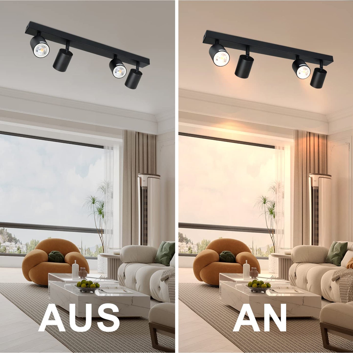 ZMH Deckenstrahler 4 Flammig Deckenlampe Wohnzimmer - Schwarz Deckenleuchte Modern GU10 Deckenspot Schwenkbar 350¡ã MAX.25W K¨¹chenlampe Spot f¨¹r Schlafzimmer K¨¹che Flur