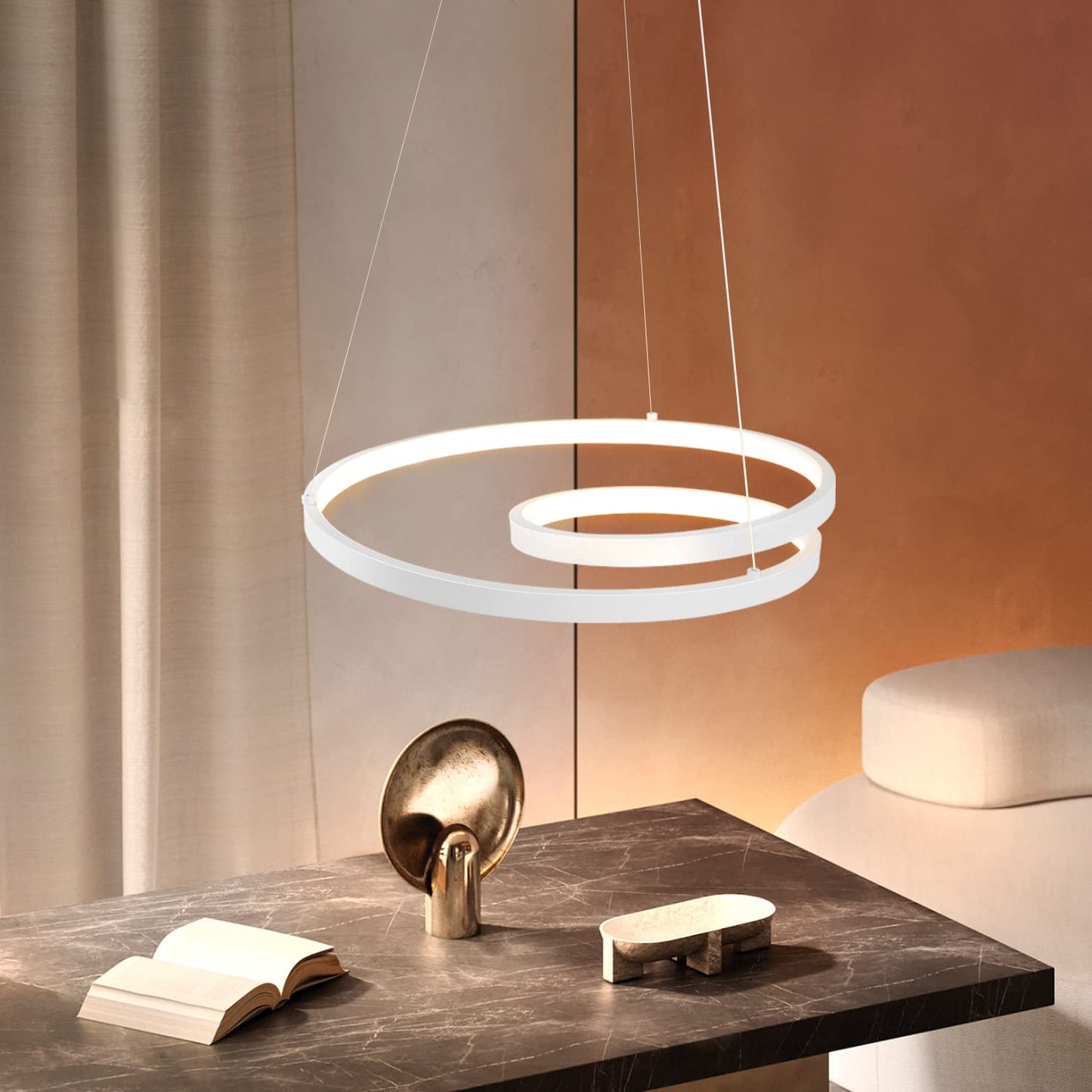 ZMH Pendelleuchte Esstisch H?ngelampe LED: 40CM Wei? H?ngend Lampe Dimmbar H?ngeleuchte Design Esszimmerlampe Modern Esstischlampe mit Fernbedienung Pendellampe f¨¹r Wohnzimmer Schlafzimmer K¨¹che