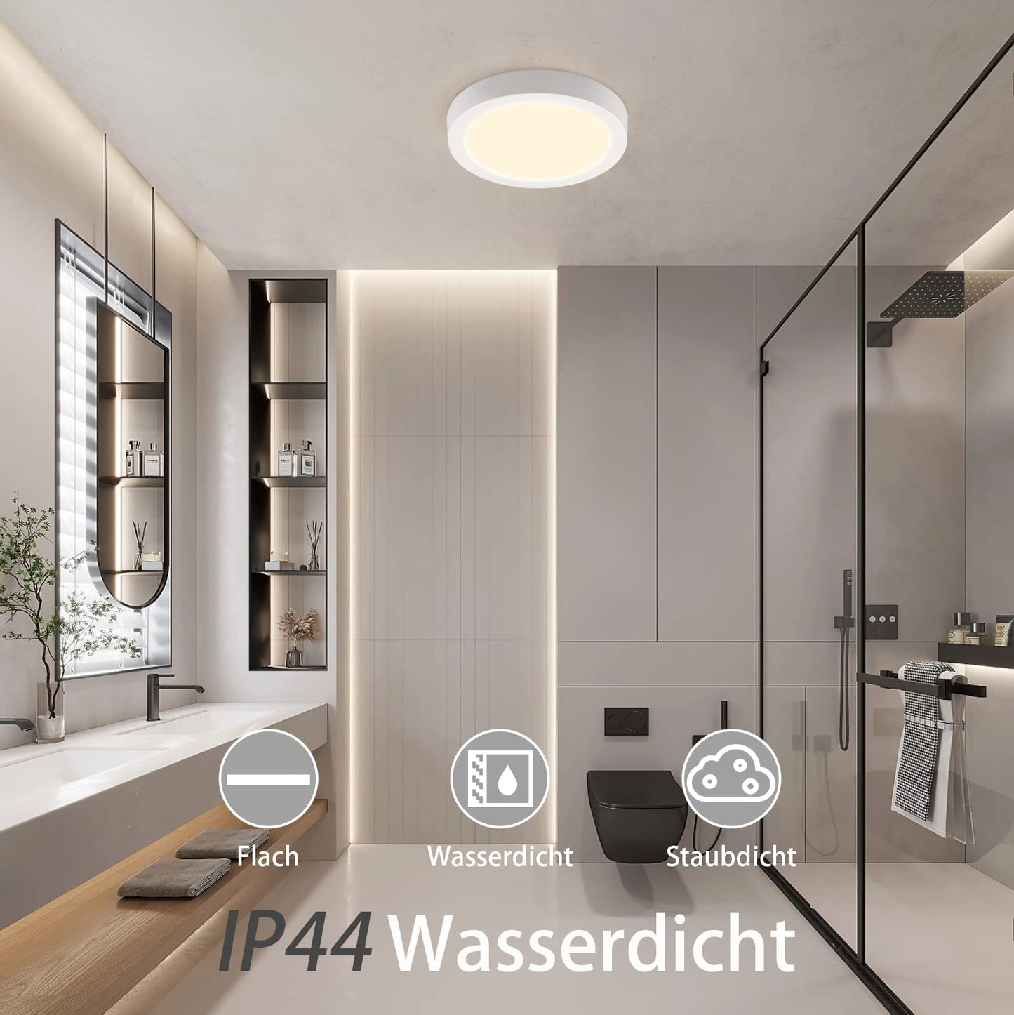 ZMH LED Deckenleuchte Rund Flurlampe 18W - LEDeckenlampe Flach 3000K Modern Badezimmerlampe Wei? IP44 Wasserfest Warmwei? ?23CM f¨¹r K¨¹che B¨¹ro Wohnzimmer Kinderzimmer Schlafzimmer