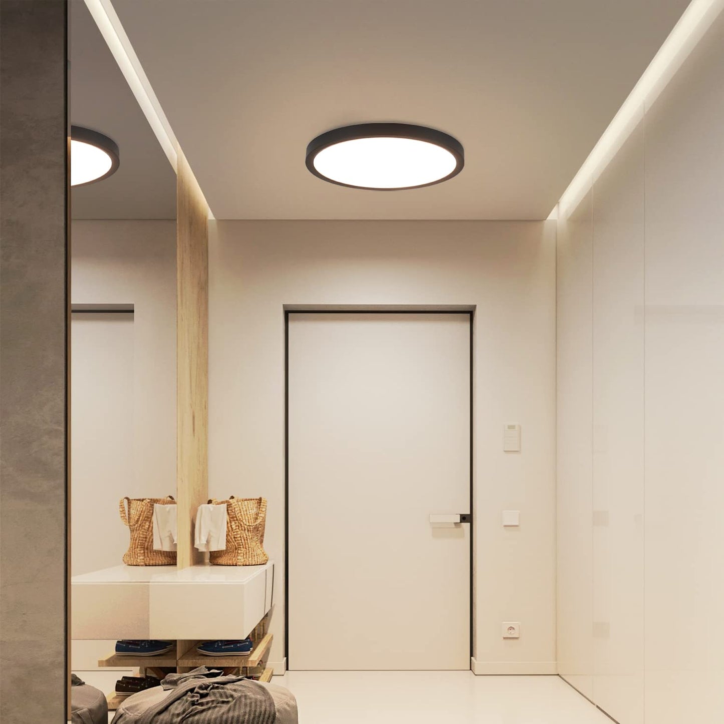 ZMH Deckenlampe LED Deckenleuchte Flach - 15W Badlampe 4000K ?22cm Schlafzimmer K¨¹che Deckenbeleuchtung Schlafzimmerlampe IP44 Wasserdicht Flurlampe Schwarz K¨¹chenlampe Rund f¨¹r Bad Flur Wohnzimmer