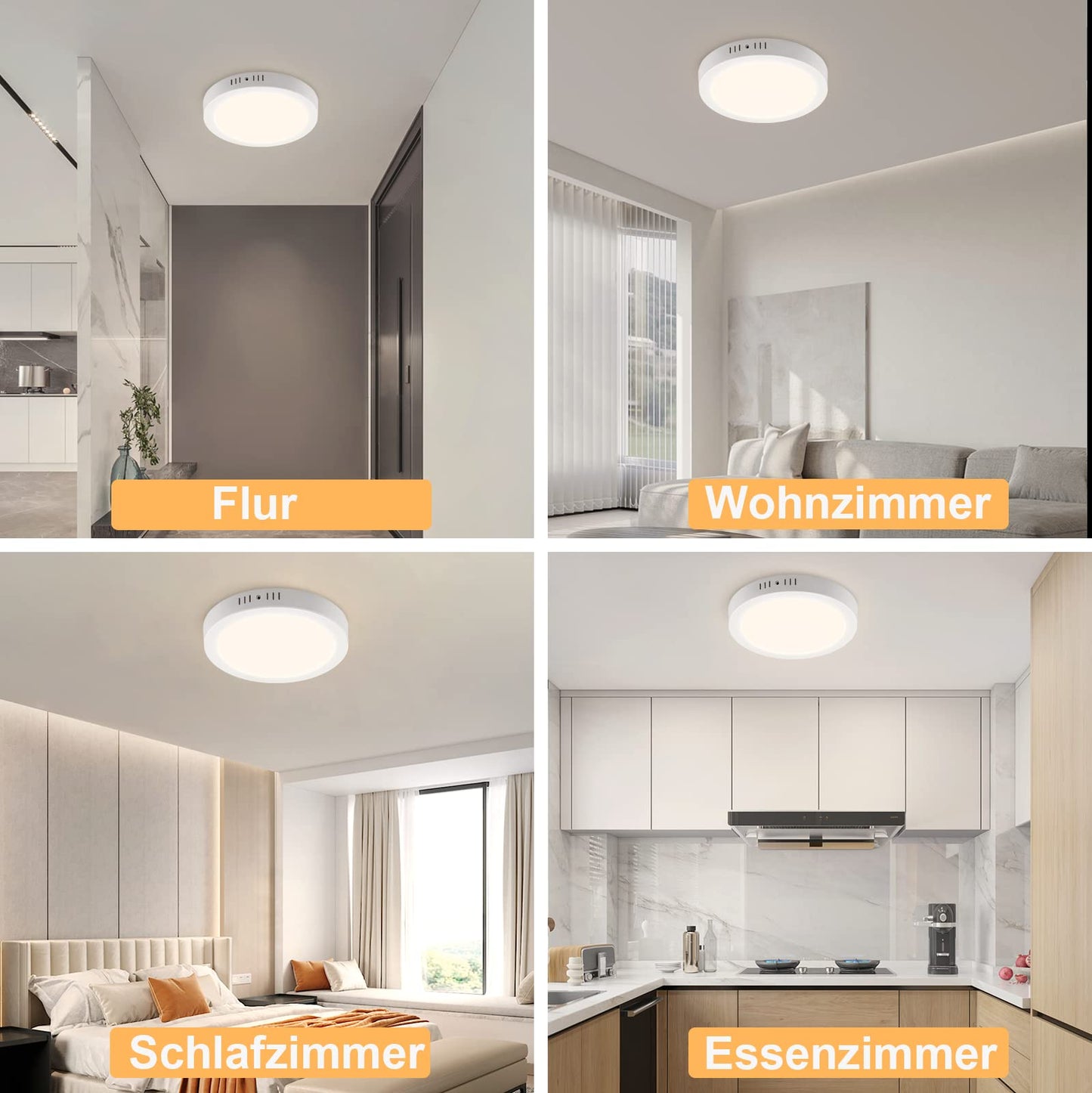 ZMH LED Deckenleuchte Rund Flurlampe 18W - LEDeckenlampe Flach 3000K Modern Badezimmerlampe Wei? IP44 Wasserfest Warmwei? ?23CM f¨¹r K¨¹che B¨¹ro Wohnzimmer Kinderzimmer Schlafzimmer