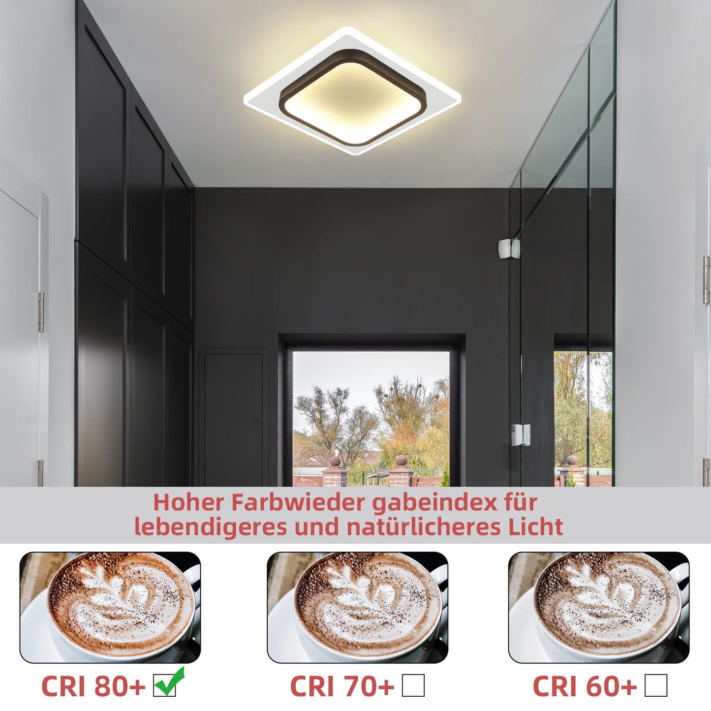 ZMH LED Deckenlampe Schlafzimmer Modern Deckenleuchte - Warmwei? Flurlampe Schwarz Schlafzimmerlampe 16W Acryl Wohnzimmerlampe Klein Design K¨¹chenlampe f¨¹r Flur Wohnzimmer Kinderzimmer K¨¹che
