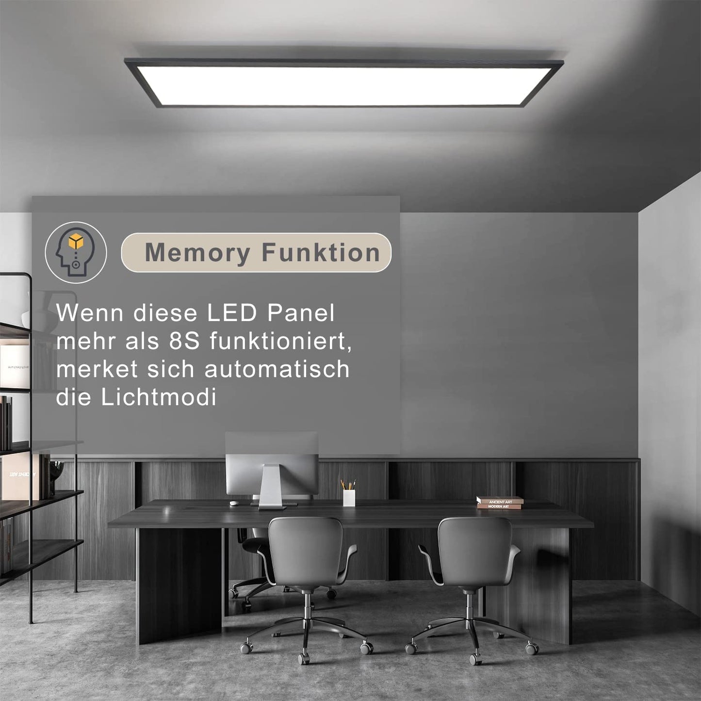 ZMH LED Panel Schwarz Deckenleuchte Dimmbar - 120x30CM Deckenlampe Flach B¨¹ro mit Fernbedienung Wohnzimmerlampe 48W K¨¹chenlampe Deckenpanel Modern Wei? B¨¹roleuchte f¨¹r K¨¹che Schlafzimmer Flur