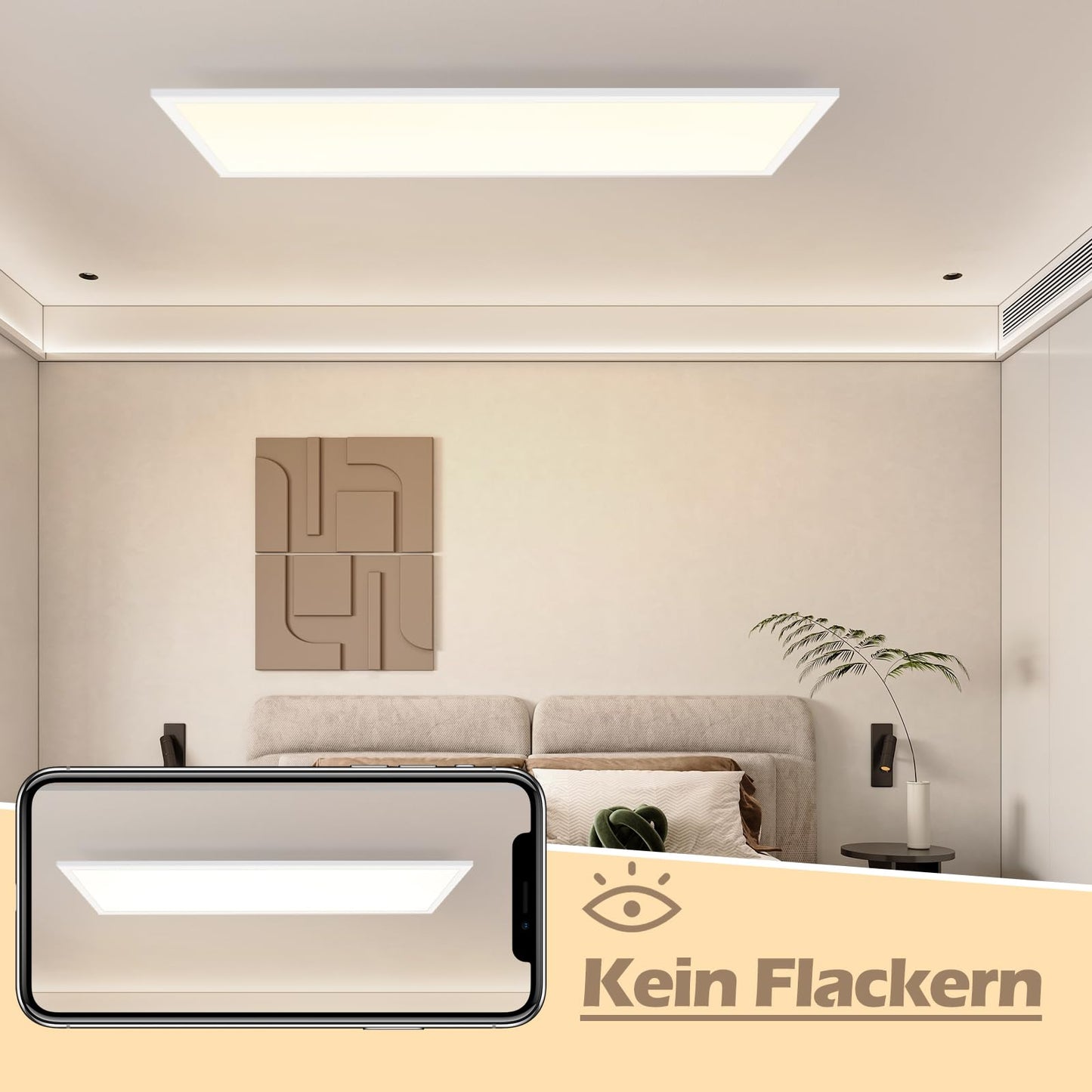 ZMH Deckenlampe LED Deckenleuchte Flach - Dimmbar Wohnzimmer Schlafzimmer K¨¹che Panel Wohnzimmerlampe Gro? 48W 120 * 30CM K¨¹chenlampe Flur Lang Rechteckig Deckenpanel B¨¹ro mit Fernbedienung