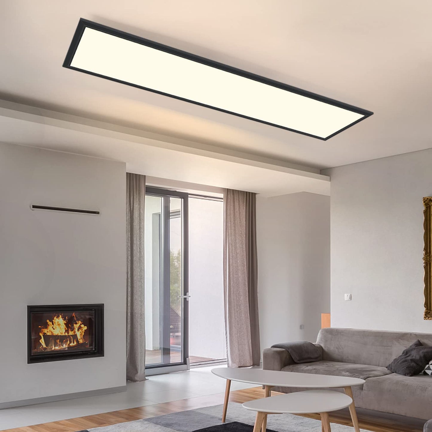 ZMH LED Panel Schwarz Deckenleuchte Dimmbar - 120x30CM Deckenlampe Flach B¨¹ro mit Fernbedienung Wohnzimmerlampe 48W K¨¹chenlampe Deckenpanel Modern Wei? B¨¹roleuchte f¨¹r K¨¹che Schlafzimmer Flur
